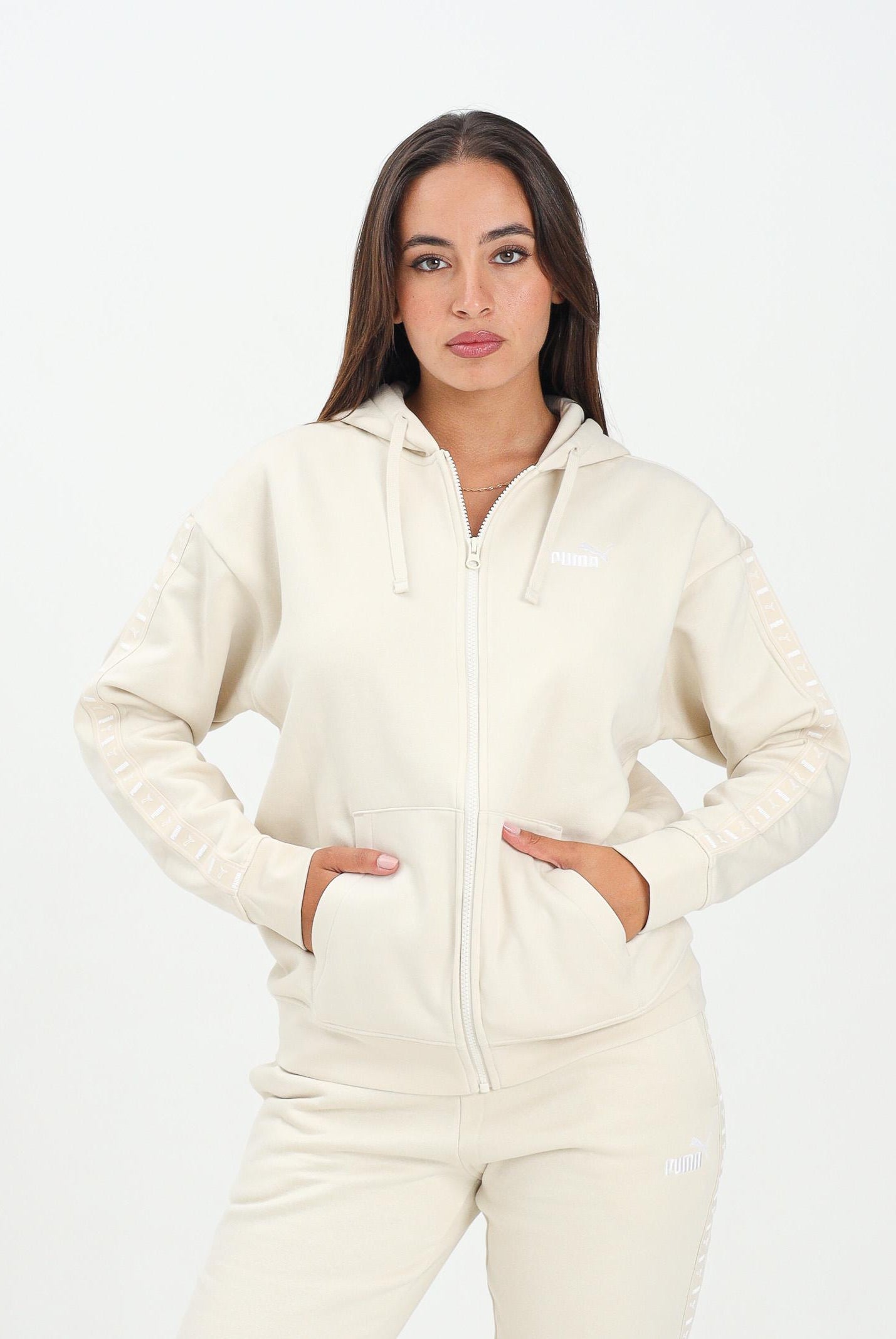 PUMA Felpa con zip Essentials Tape panna da donna 688097 87 PUMA