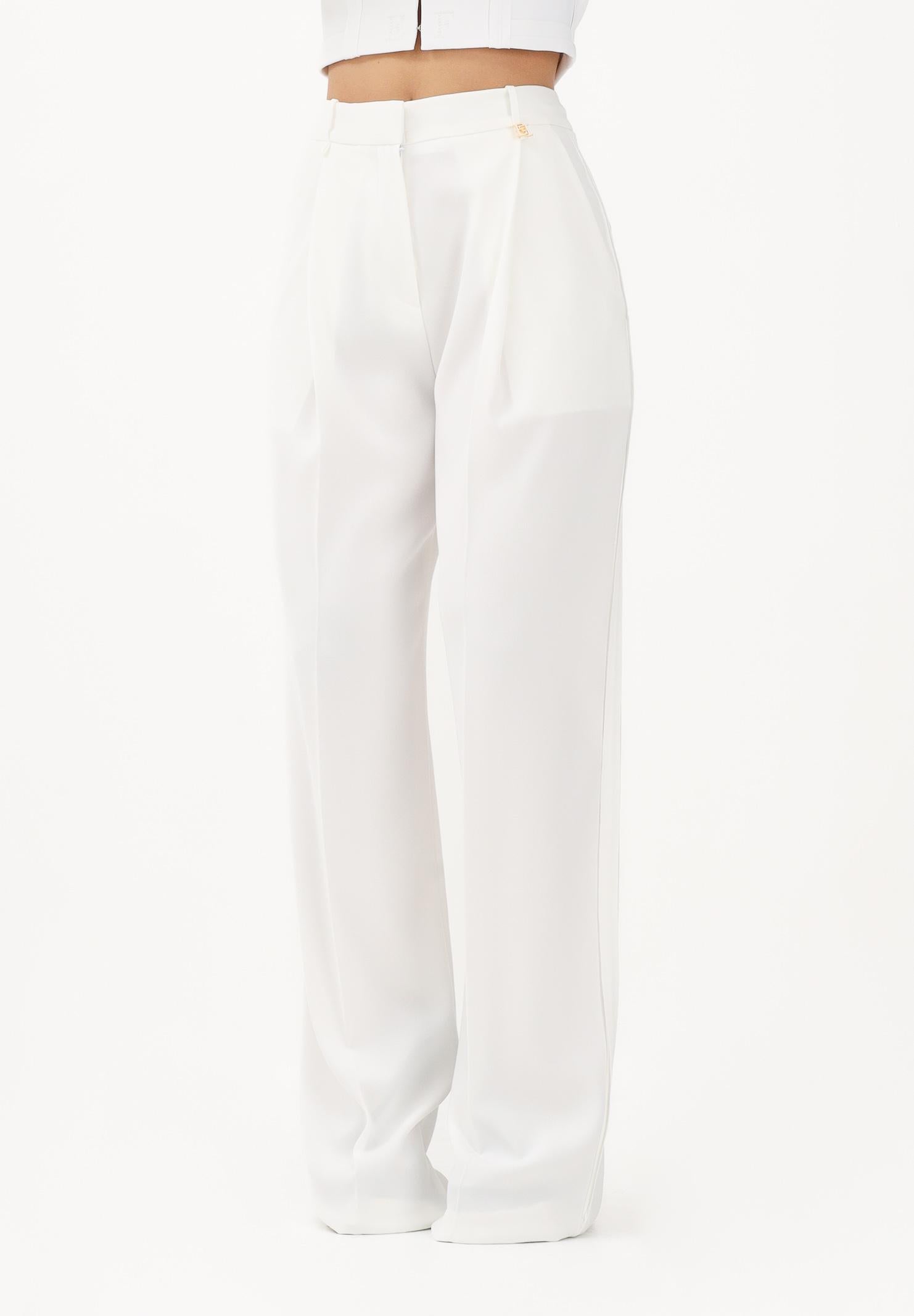 ELISABETTA FRANCHI Pantalone elegante avorio da donna con logo charm PA16761E2 360 ELISABETTA FRANCHI