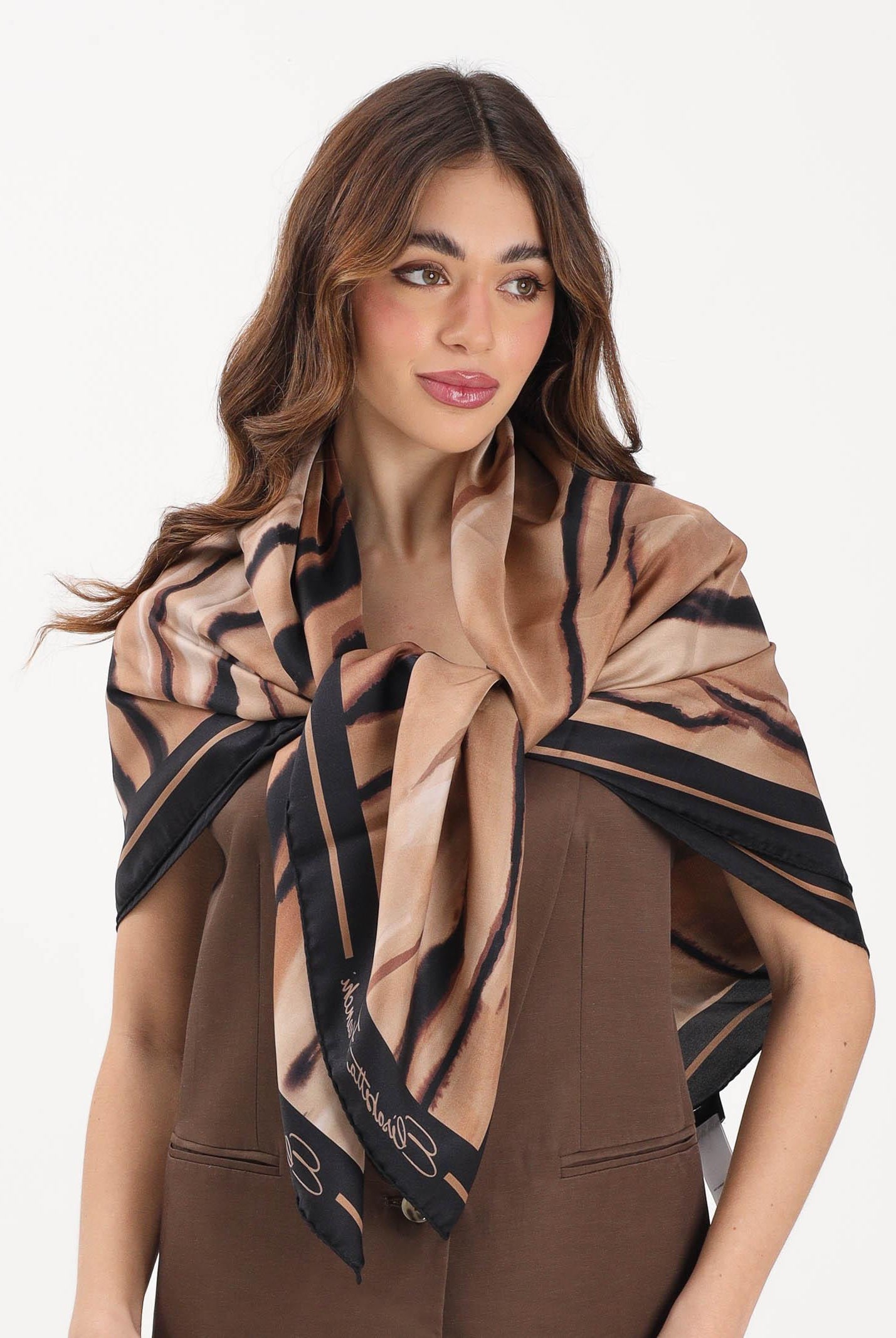 ELISABETTA FRANCHI Foulard beige e marrone da donna con stampa tigre FO26L62E2 470 ELISABETTA FRANCHI