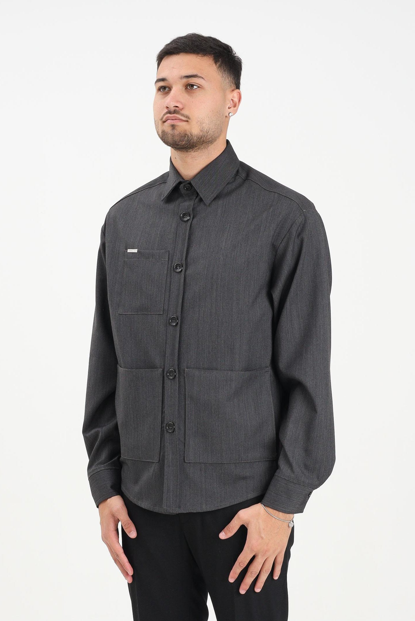 YES LONDON Camicia a manica lunga grigia da uomo XCM7209 AN YES LONDON