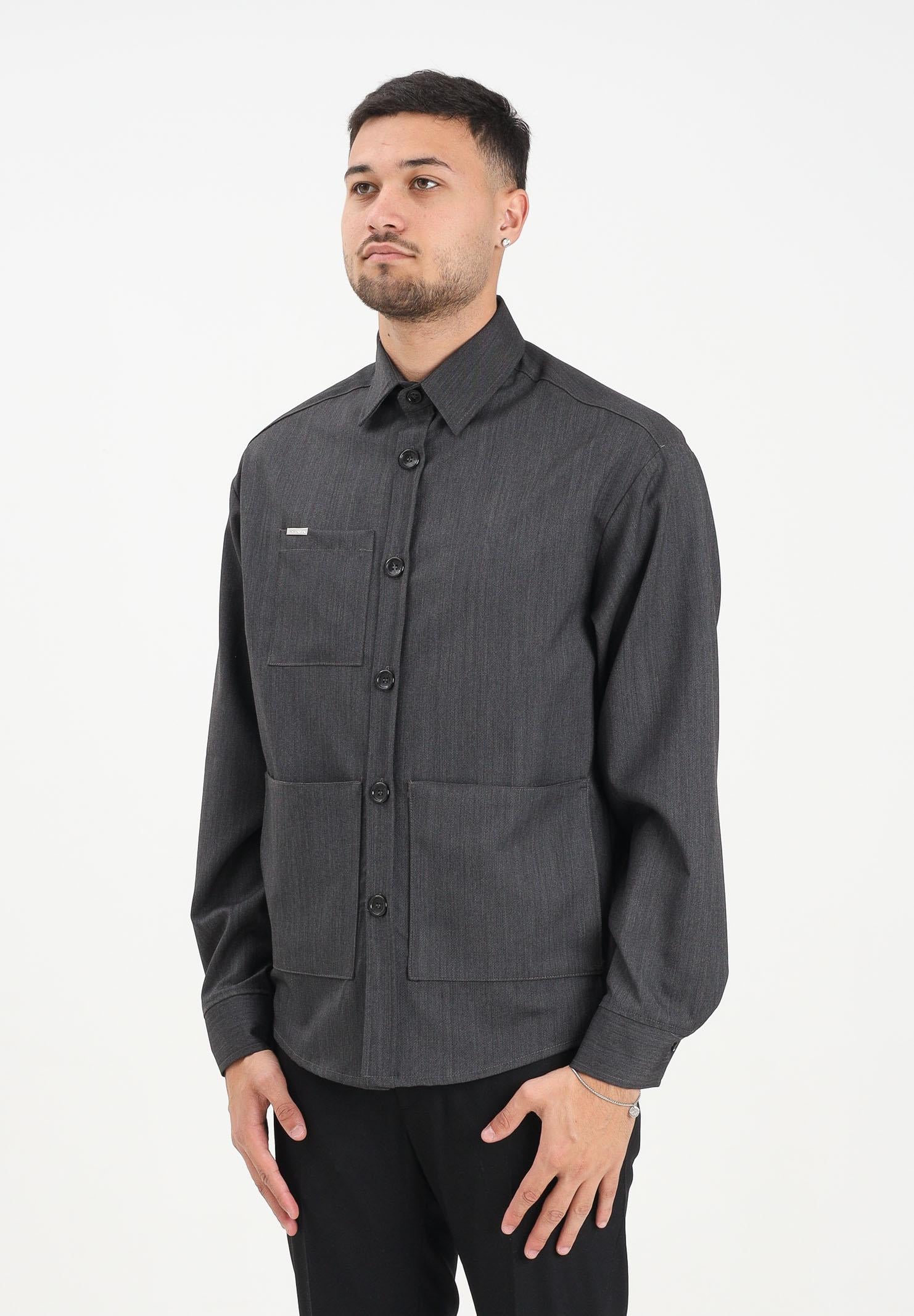 YES LONDON Camicia a manica lunga grigia da uomo XCM7209 AN YES LONDON