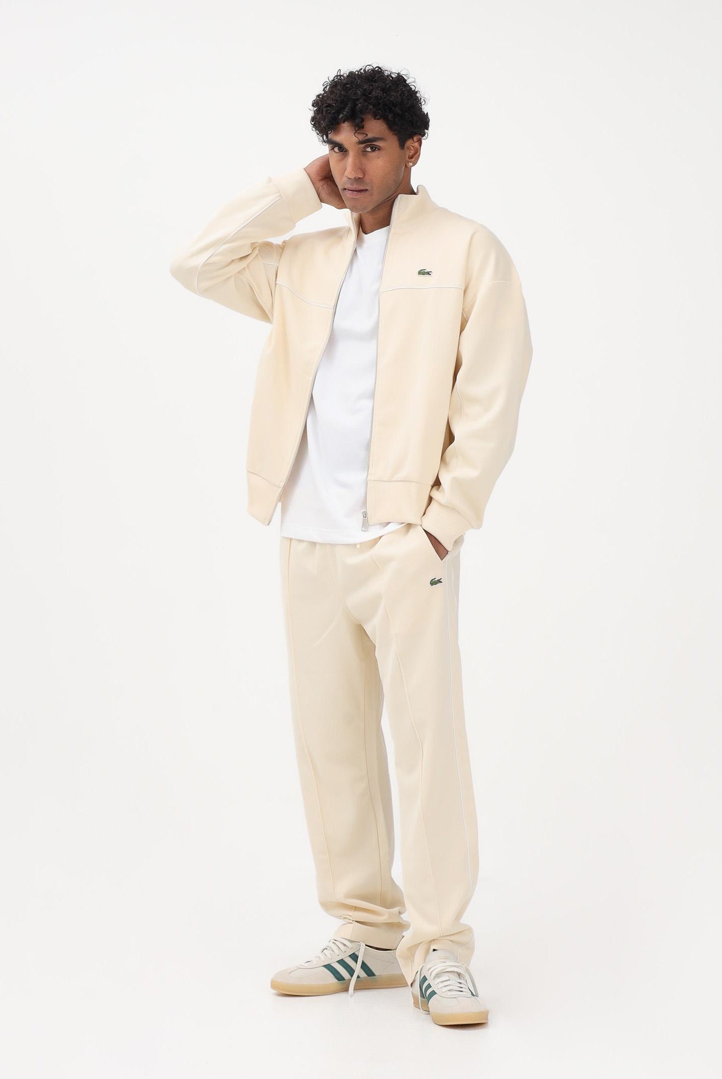 LACOSTE Pantalone sportivo crema da uomo in piqué con bordo XH0628 056 LACOSTE