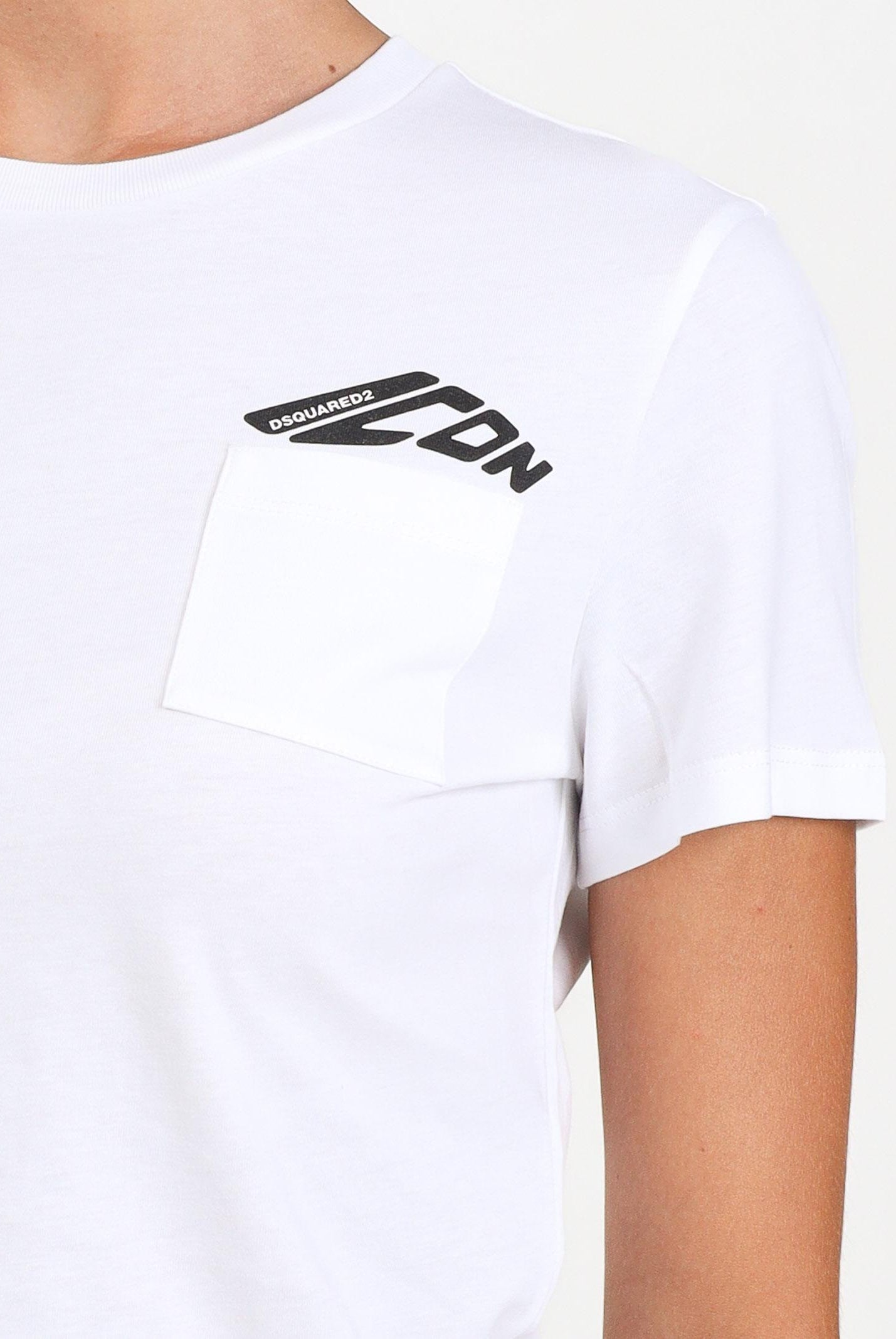 DSQUARED2 T-shirt a manica corta bianca per donna e ragazze con taschino DQ3137D00XM DQ100 DSQUARED2