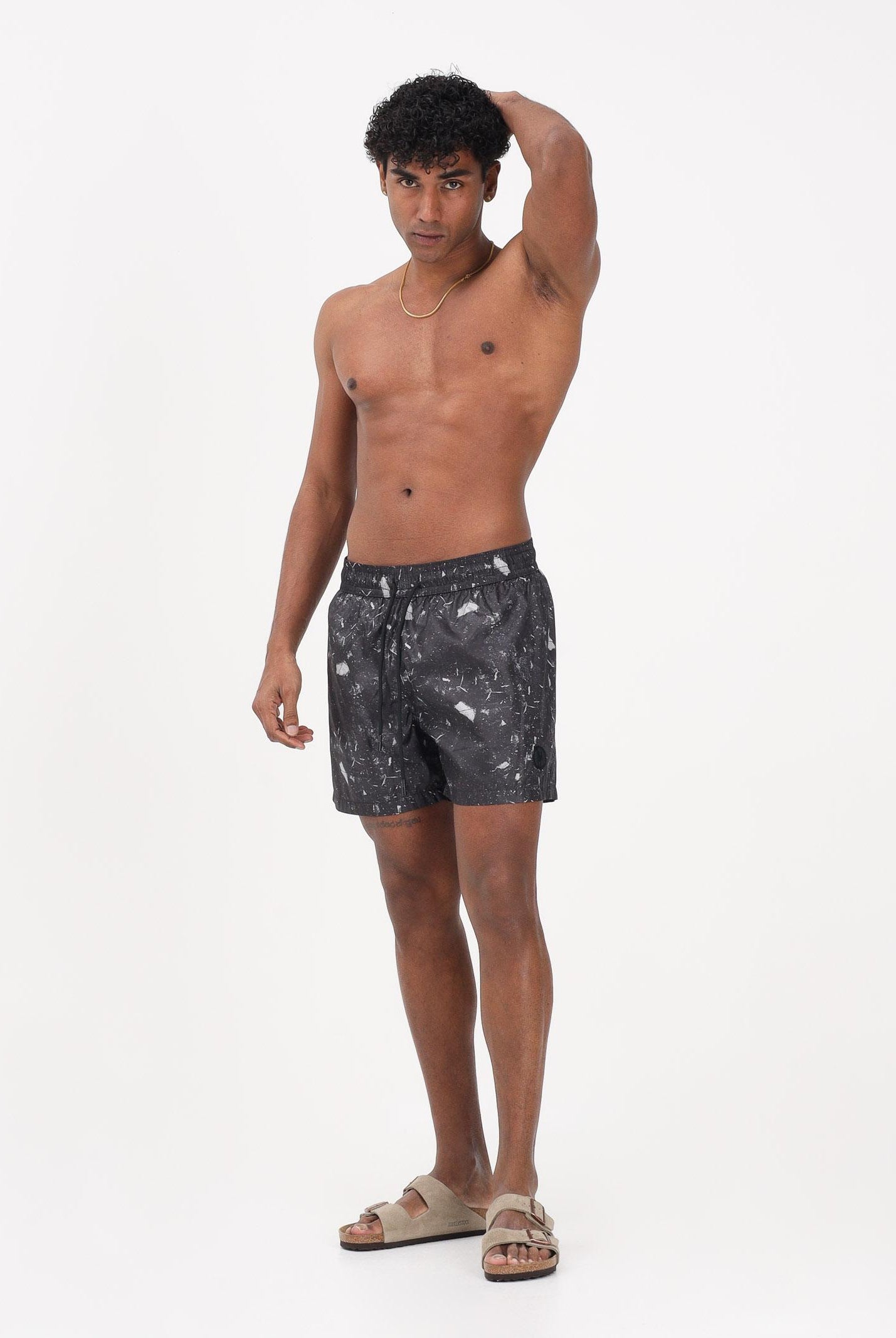 I'M BRIAN Shorts mare nero da uomo con fantasia astratta BC3752 0028 I'M BRIAN
