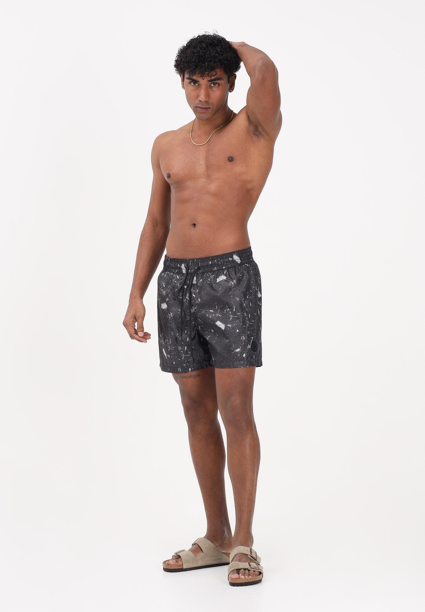 I'M BRIAN Shorts mare nero da uomo con fantasia astratta BC3752 0028 I'M BRIAN