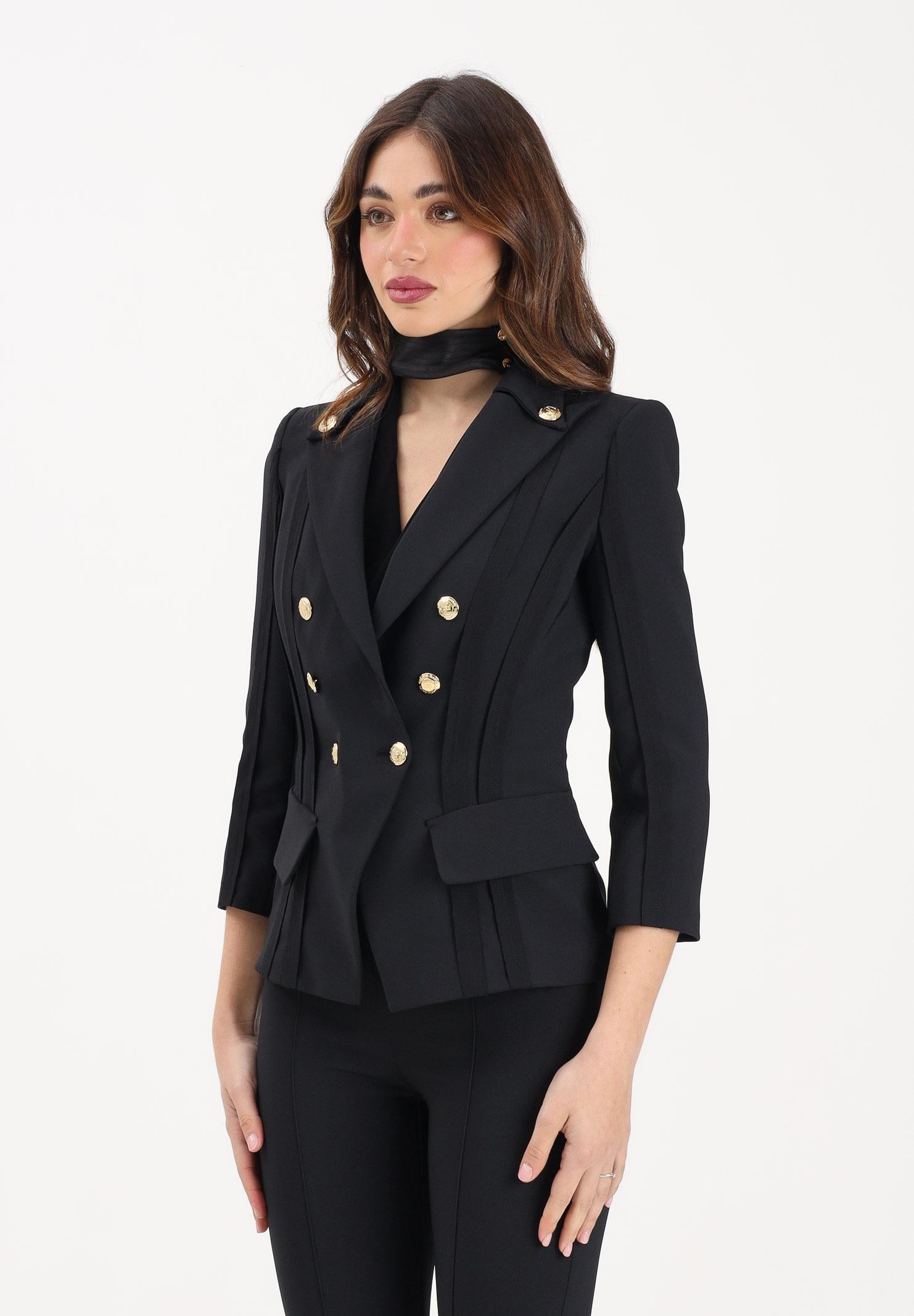 ELISABETTA FRANCHI Giacca doppiopetto nera da donna con motivi a taglio vivo GI21861E2 110 ELISABETTA FRANCHI