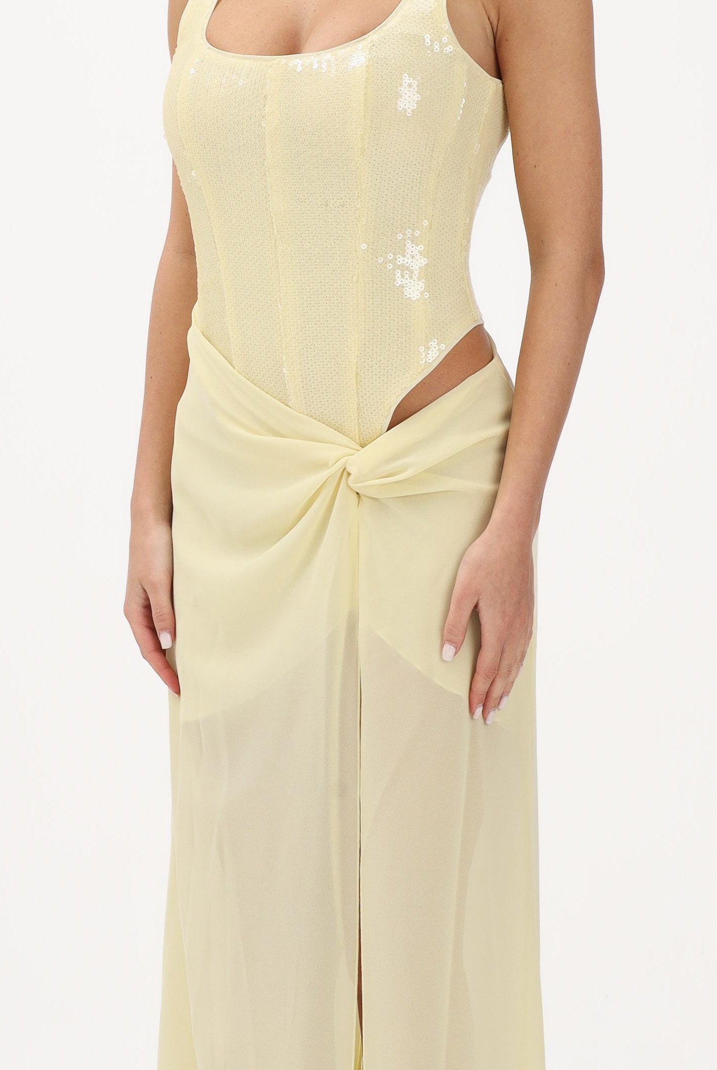 PATRIZIA PEPE Abito lungo giallo da donna con bustier in paillettes 8A1629J401 Y478 PATRIZIA PEPE