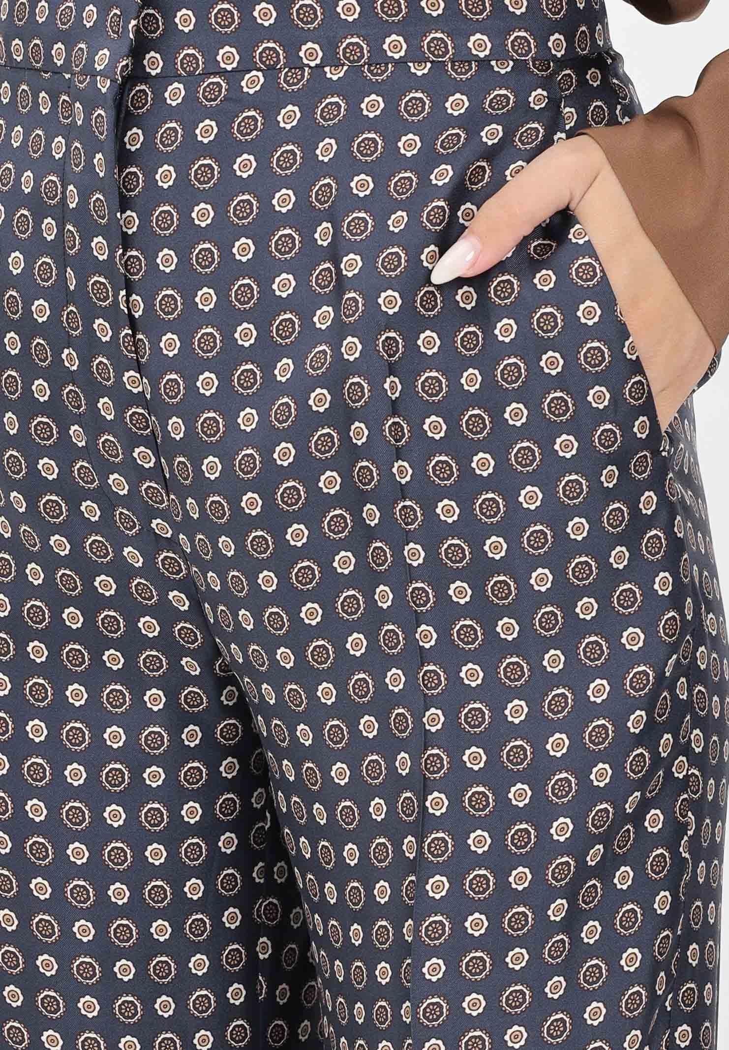 MAX MARA Pantalone Fauna blu da donna in seta stampata 2526136071600 001 MAX MARA