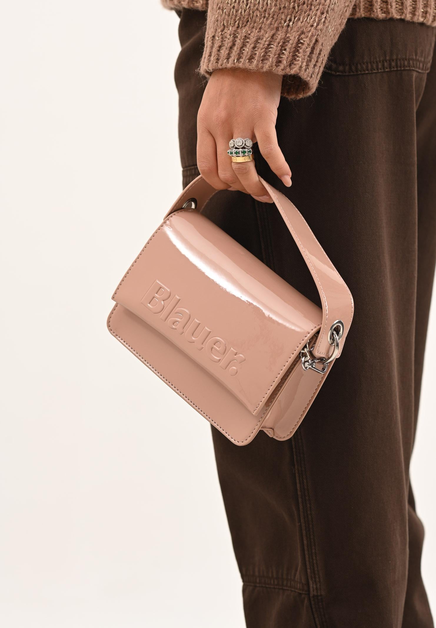 BLAUER Borsa a mano in vernice lucida nude da donna con logo F5MIN01LUXMIG NUD BLAUER