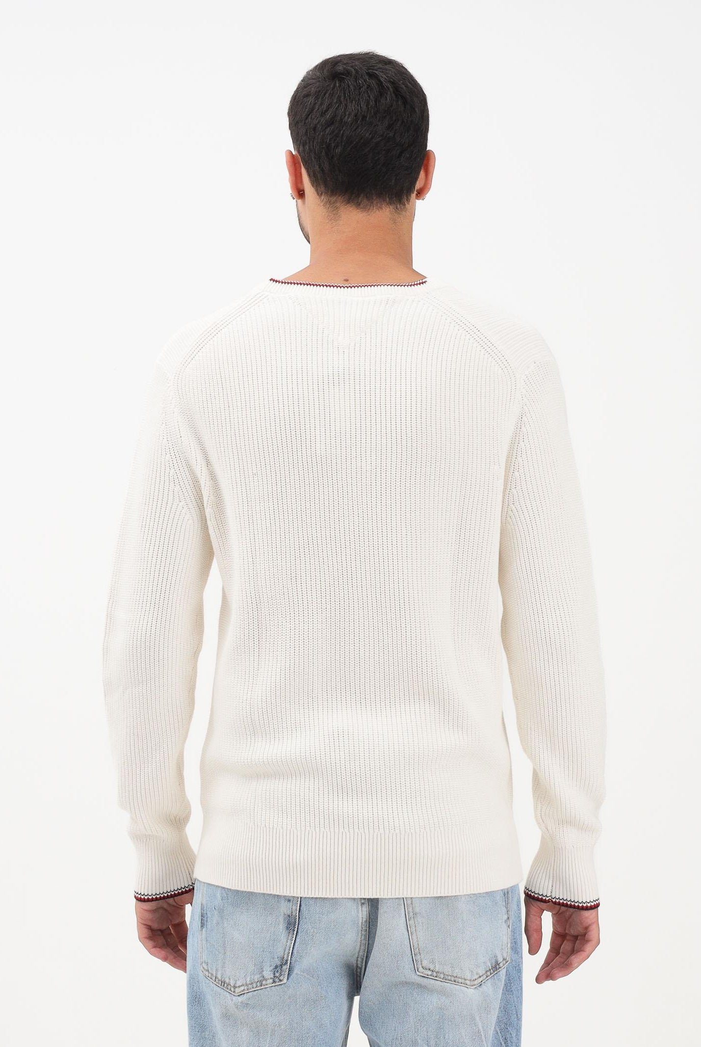 TOMMY HILFIGER Maglioncino girocollo panna da uomo con logo MW0MW41516Z00 TOMMY HILFIGER