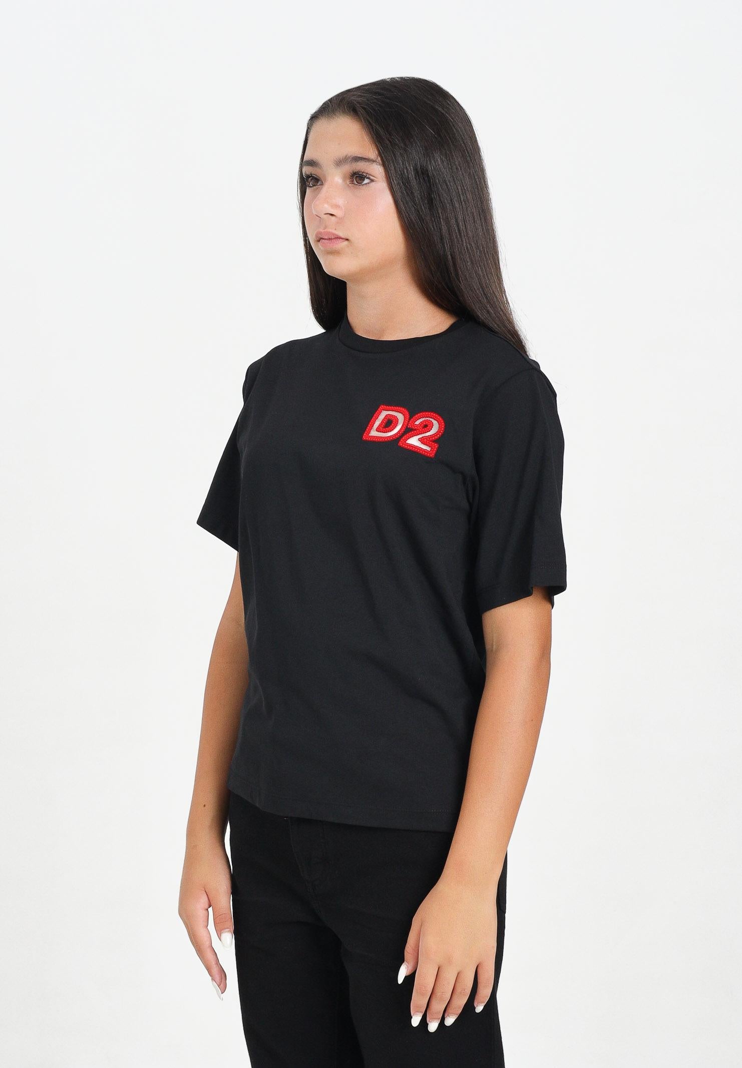 DSQUARED2 T-shirt a manica corta nera per donna, ragazzi e bambini con logo Beads DQ2996D00MM DQ900 DSQUARED2