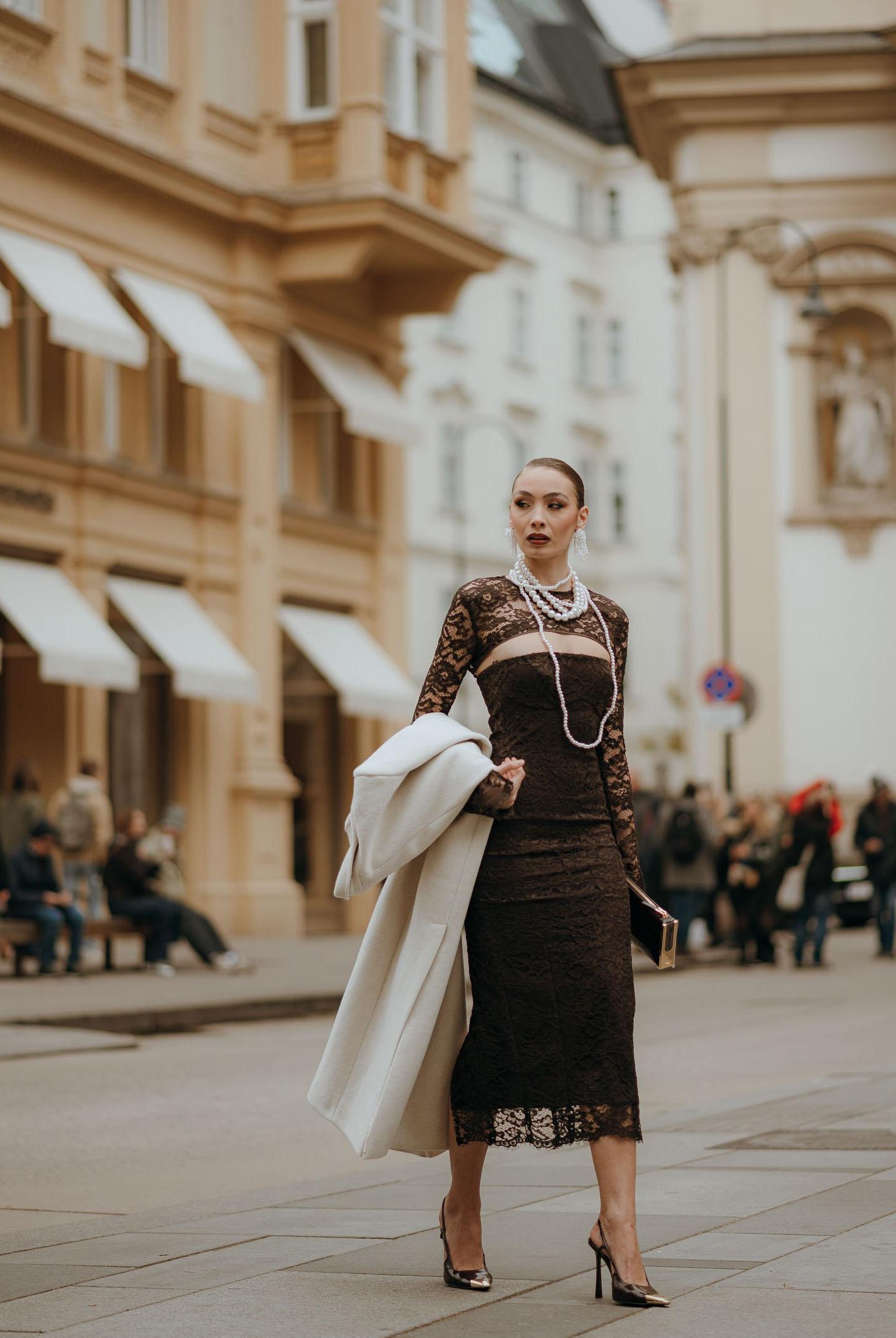 SANTAS Abito midi CHARME in pizzo marrone da donna PV2602 MA SANTAS