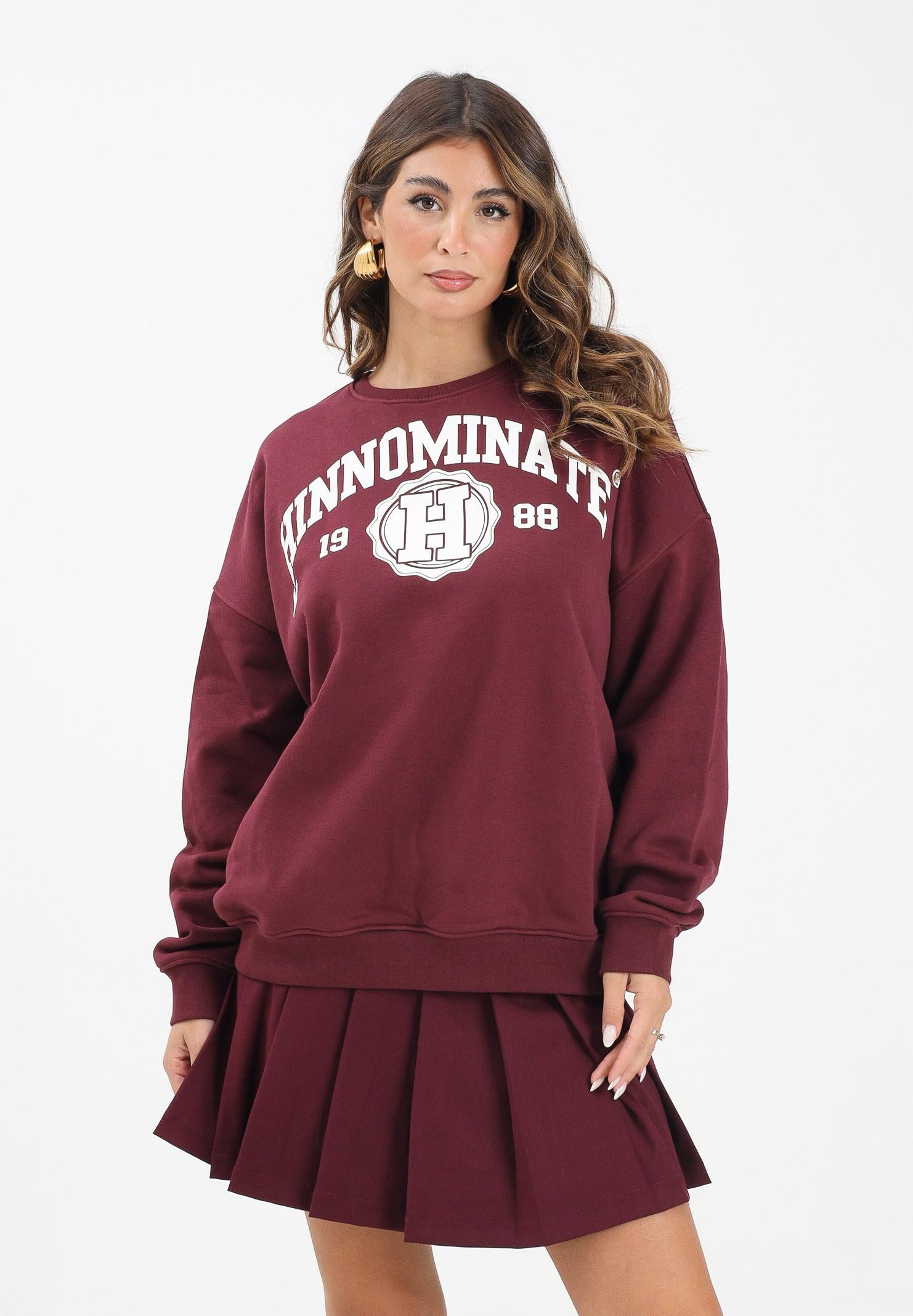 HINNOMINATE Felpa girocollo bordeaux da donna stile college HMABW02070 RS02 HINNOMINATE