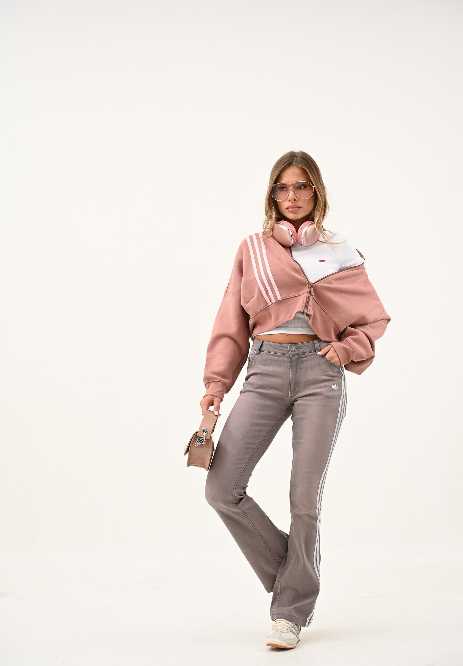 ADIDAS ORIGINALS Felpa con zip Off Placed 3 Stripes rosa da donna JW3609 ADIDAS ORIGINALS