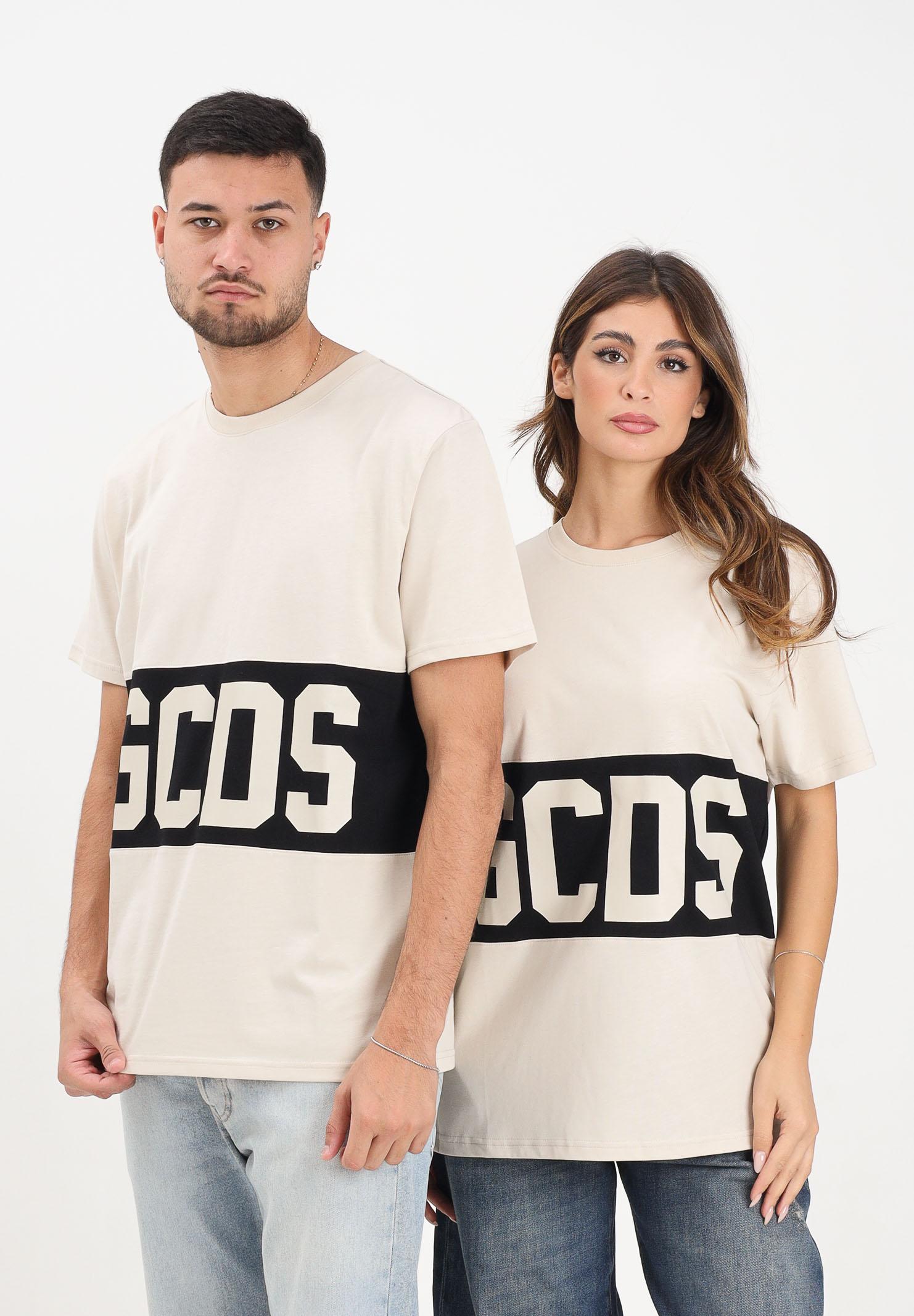 GCDS T-shirt a manica corta beige per uomo e donna con logo Z0MLQC140J101 316B GCDS