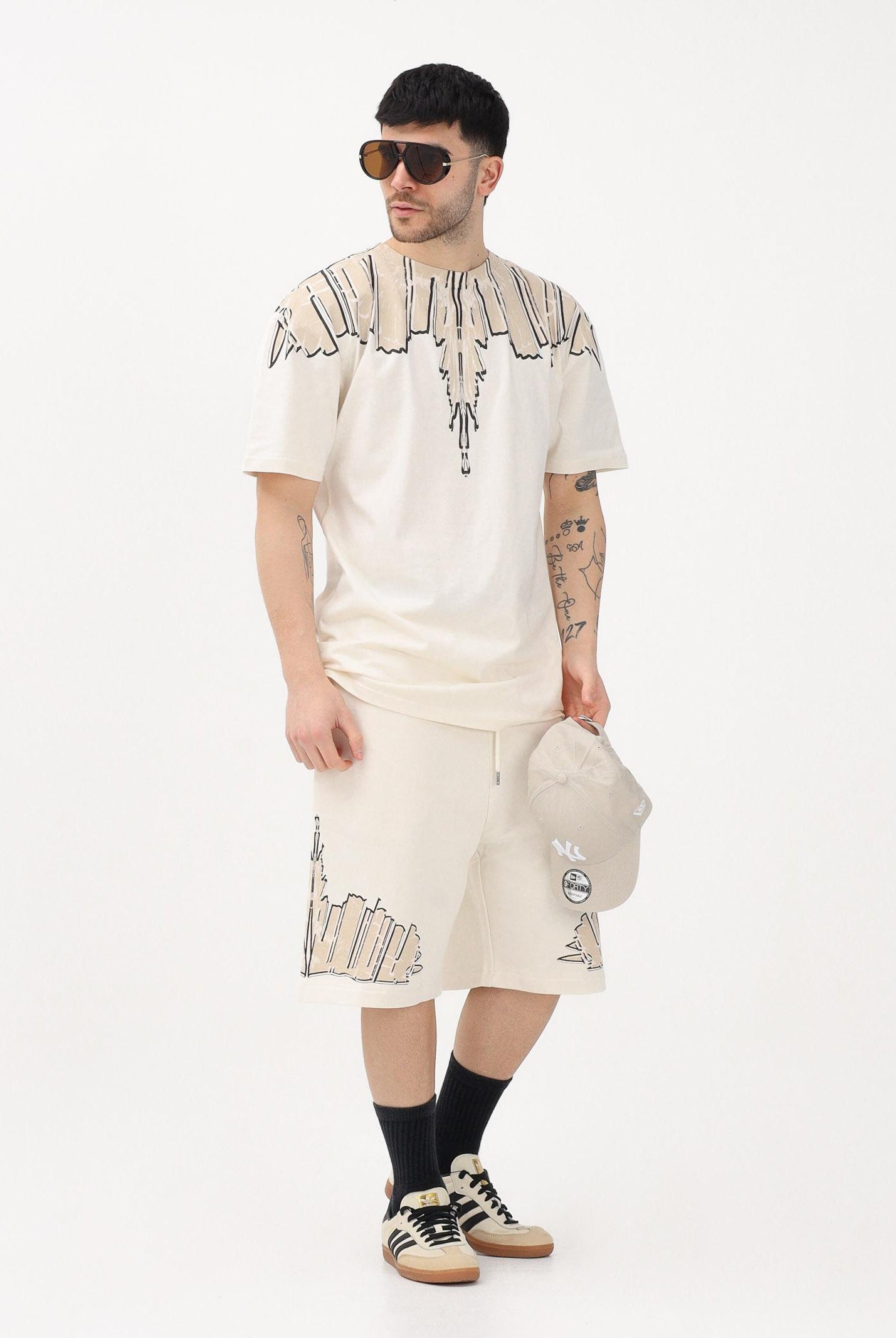 MARCELO BURLON COUNTY OF MILAN T-shirt a manica corta panna da uomo con stampa S6CMMATH021 412 MARCELO BURLON COUNTY OF MILAN