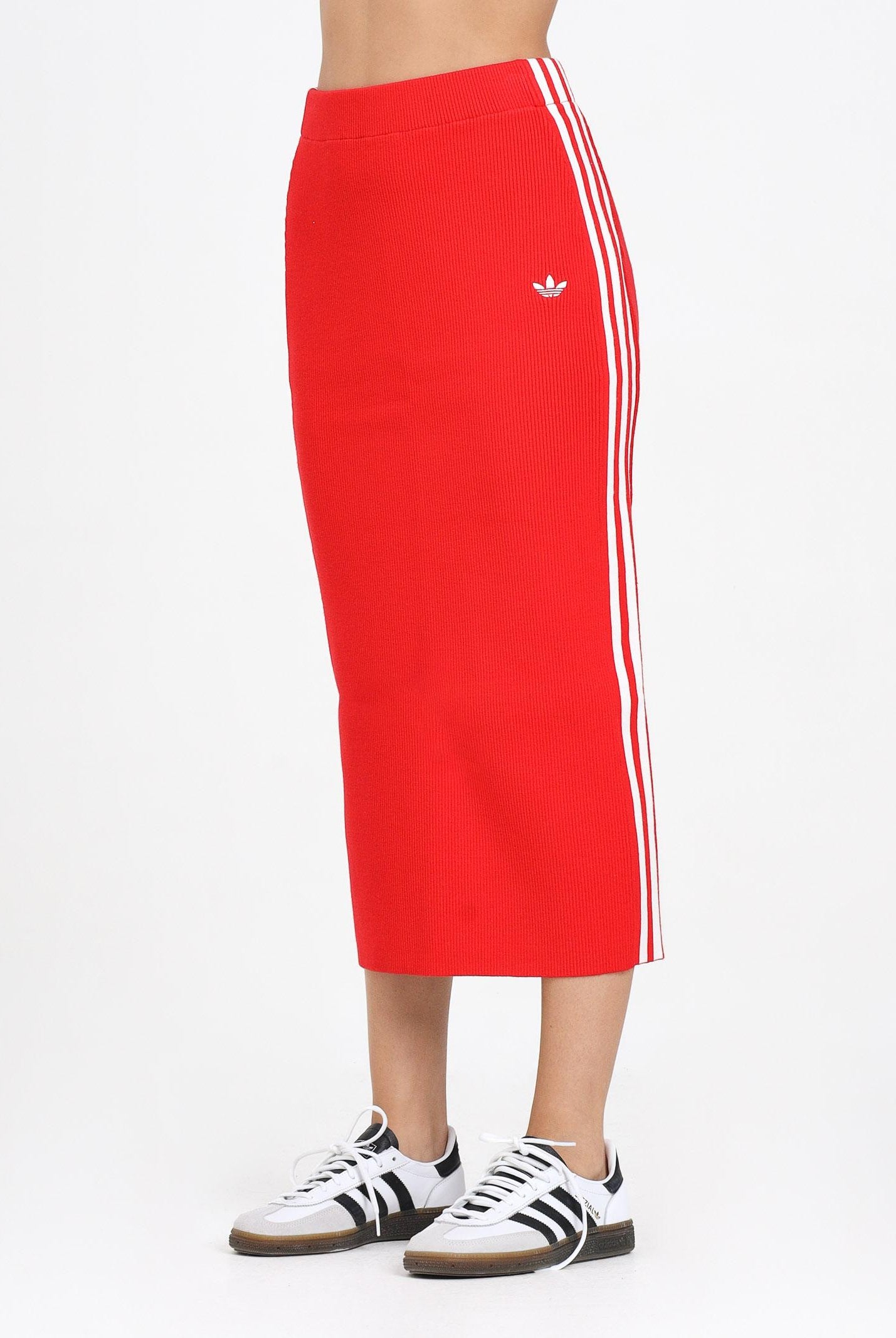 ADIDAS ORIGINALS Gonna midi Adicolor Knit 3-Stripes rossa da donna JW2660 . ADIDAS ORIGINALS