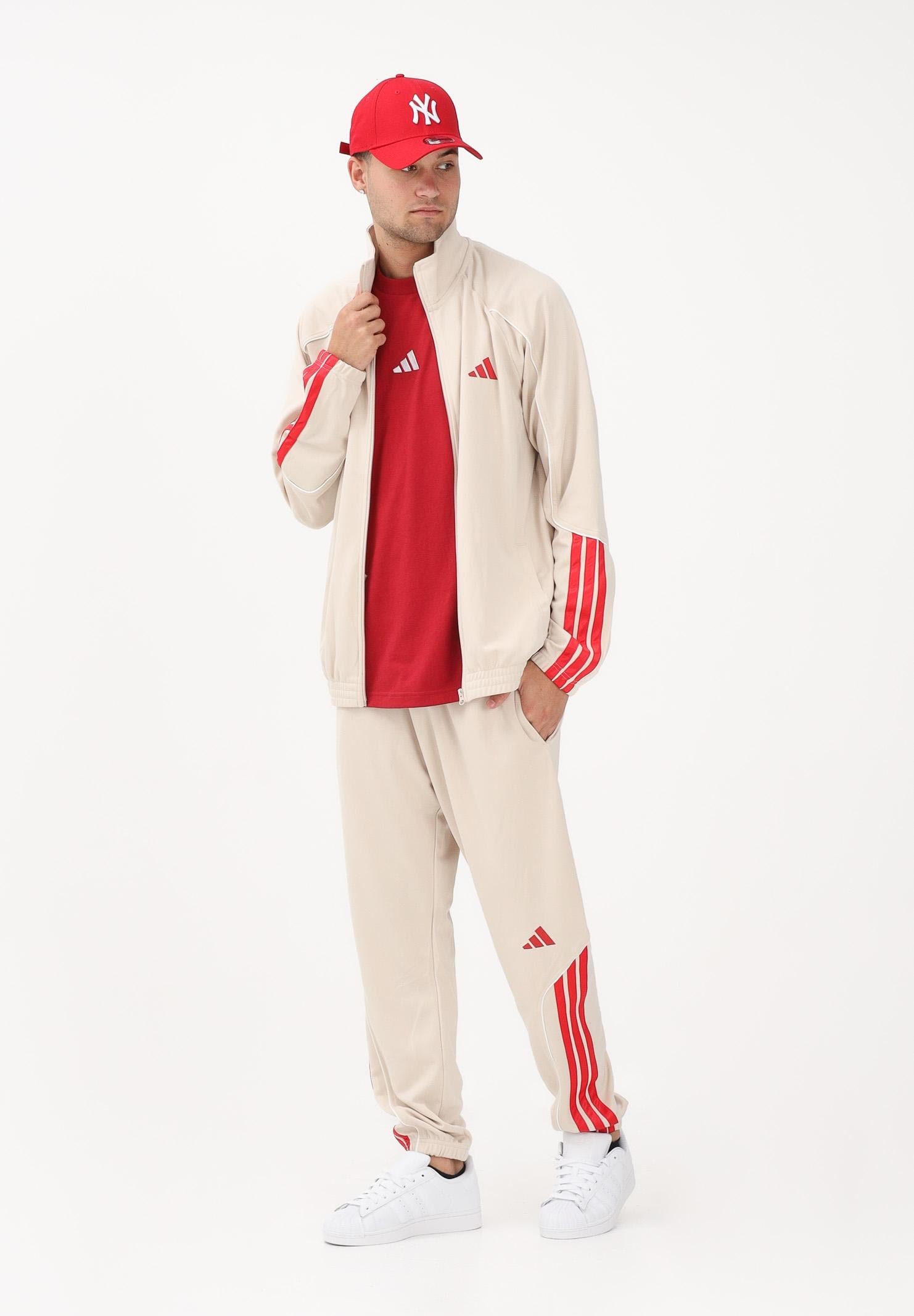 ADIDAS PERFORMANCE Tuta Stadium 3-Stripes beige e rossa da uomo KB6198 . ADIDAS PERFORMANCE