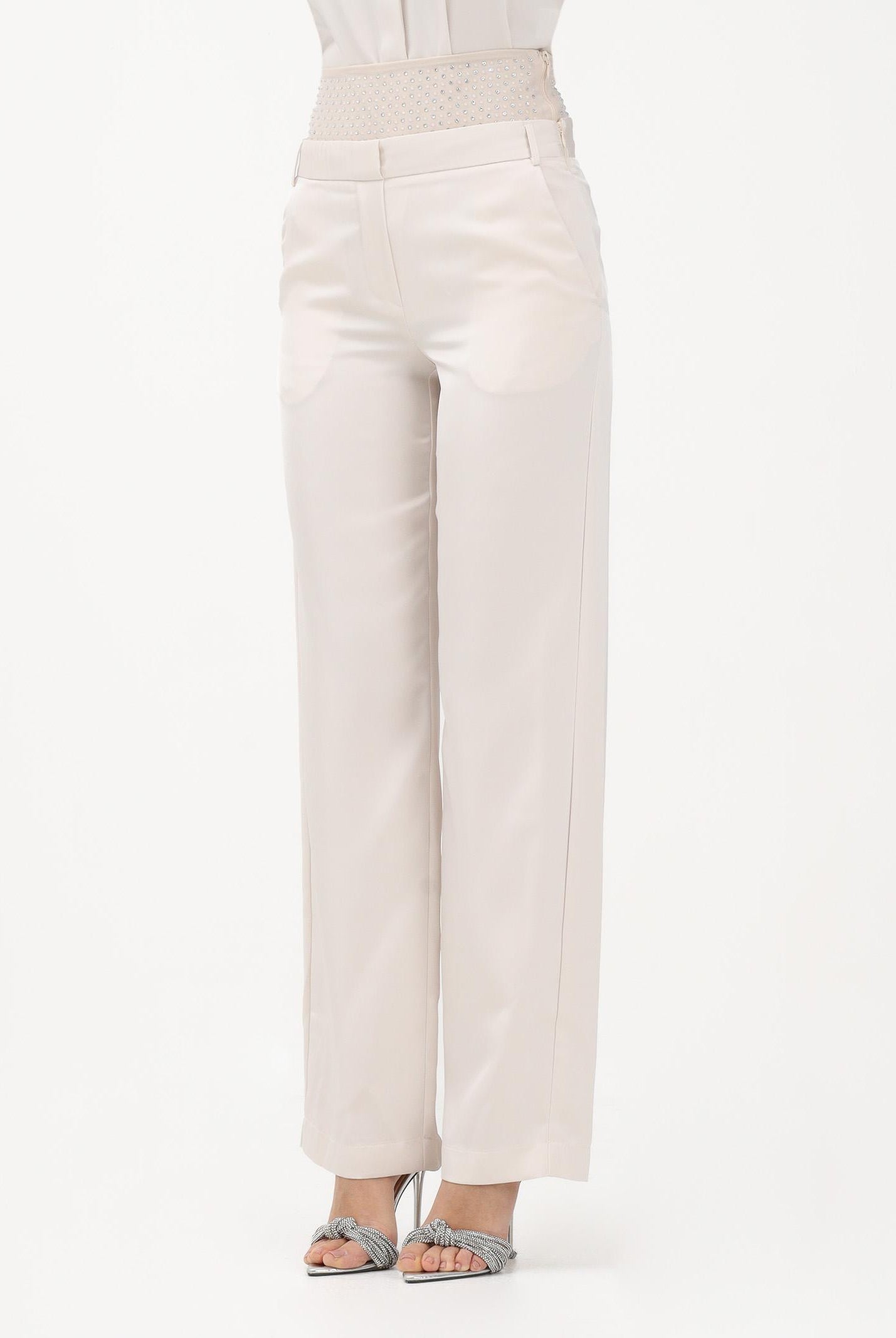 SIMONA CORSELLINI Pantalone elegante avorio da donna con fascione in strass P26CEPA10201 V0359 SIMONA CORSELLINI