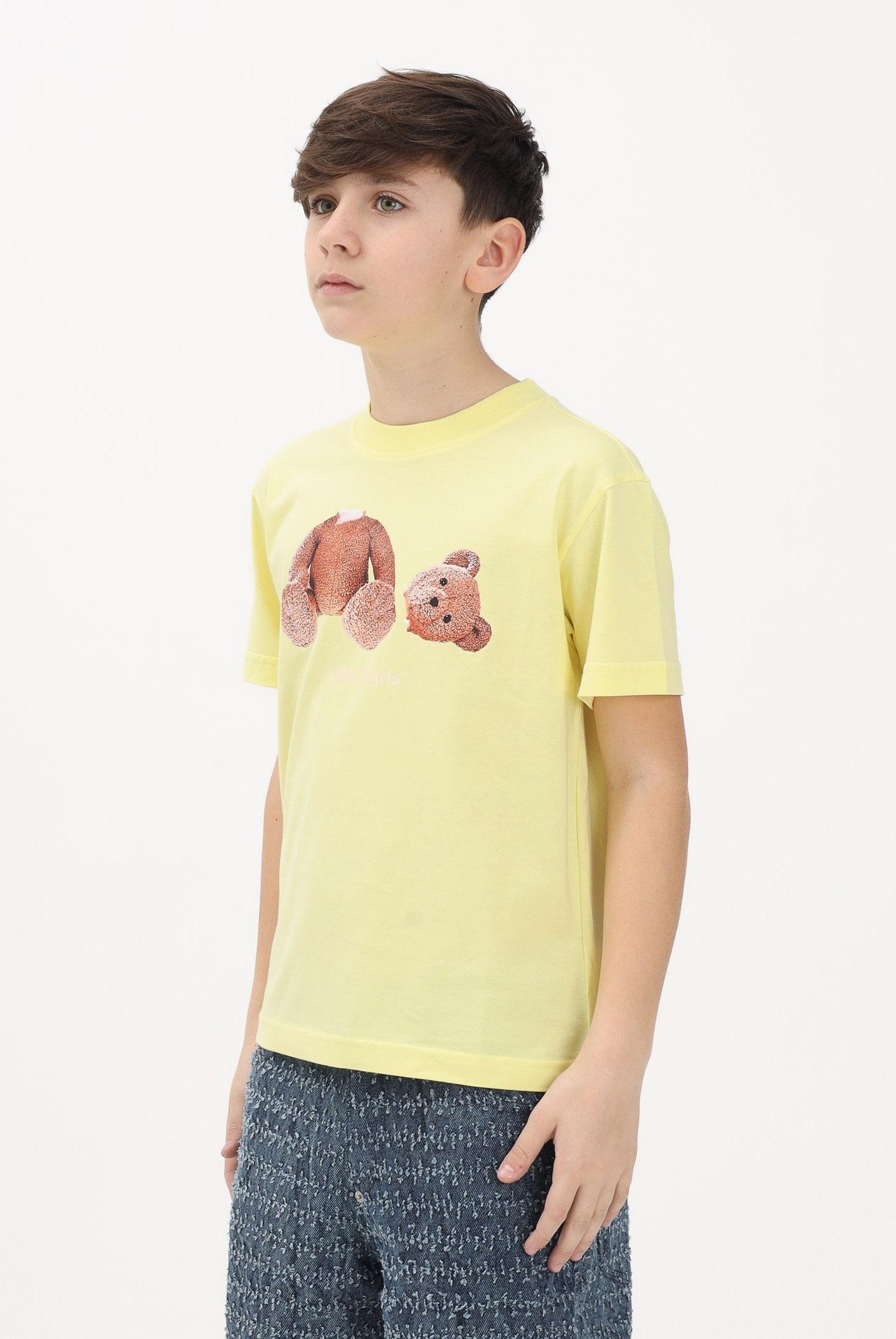 PALM ANGELS T-shirt a manica corta gialla per donna, ragazzi e bambini con stampa orso PGAA002S26JER002 020 PALM ANGELS