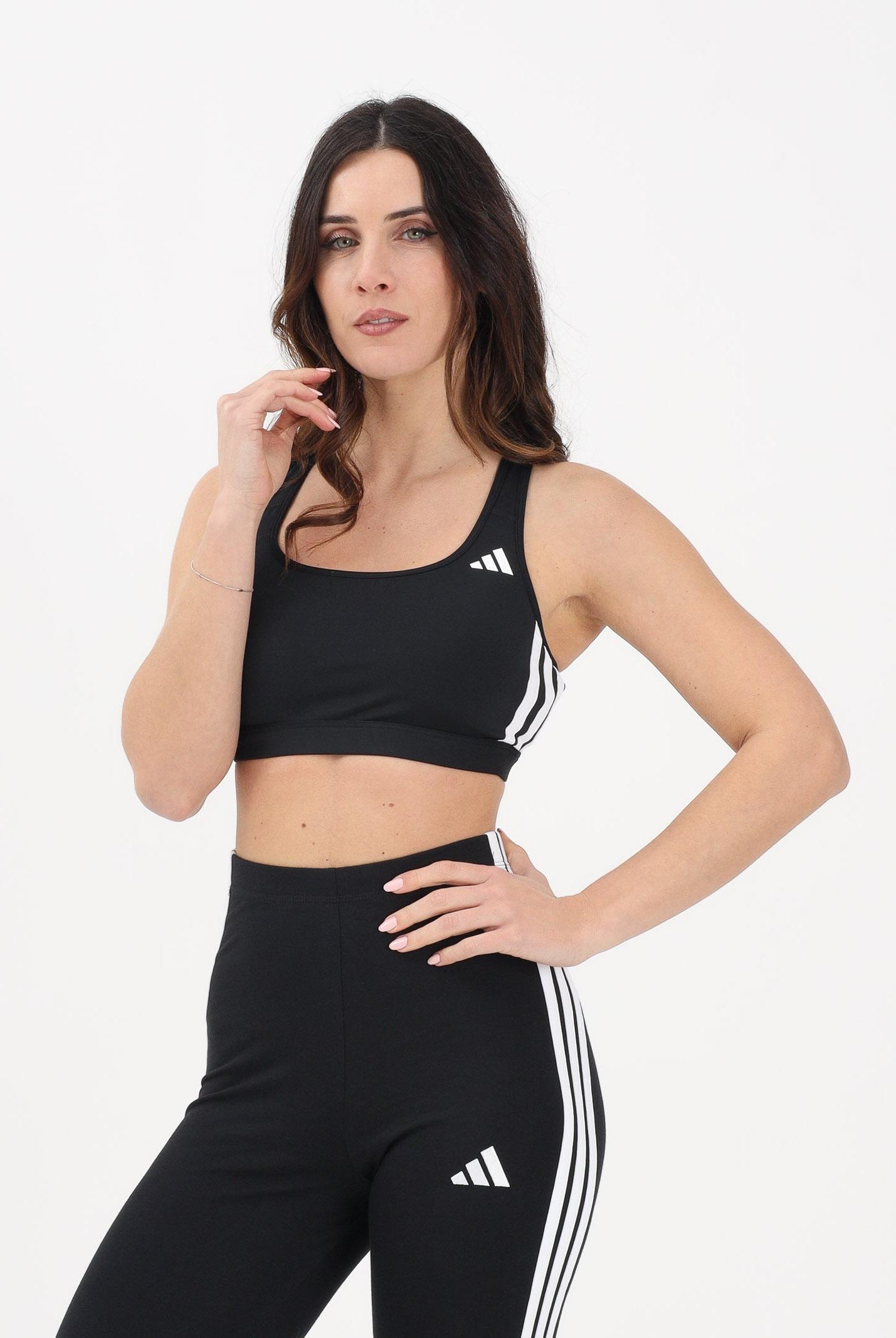 ADIDAS PERFORMANCE Top sportivo Optime Essentials Workout 3-Stripes Medium Support nero da donna KB4383 . ADIDAS PERFORMANCE