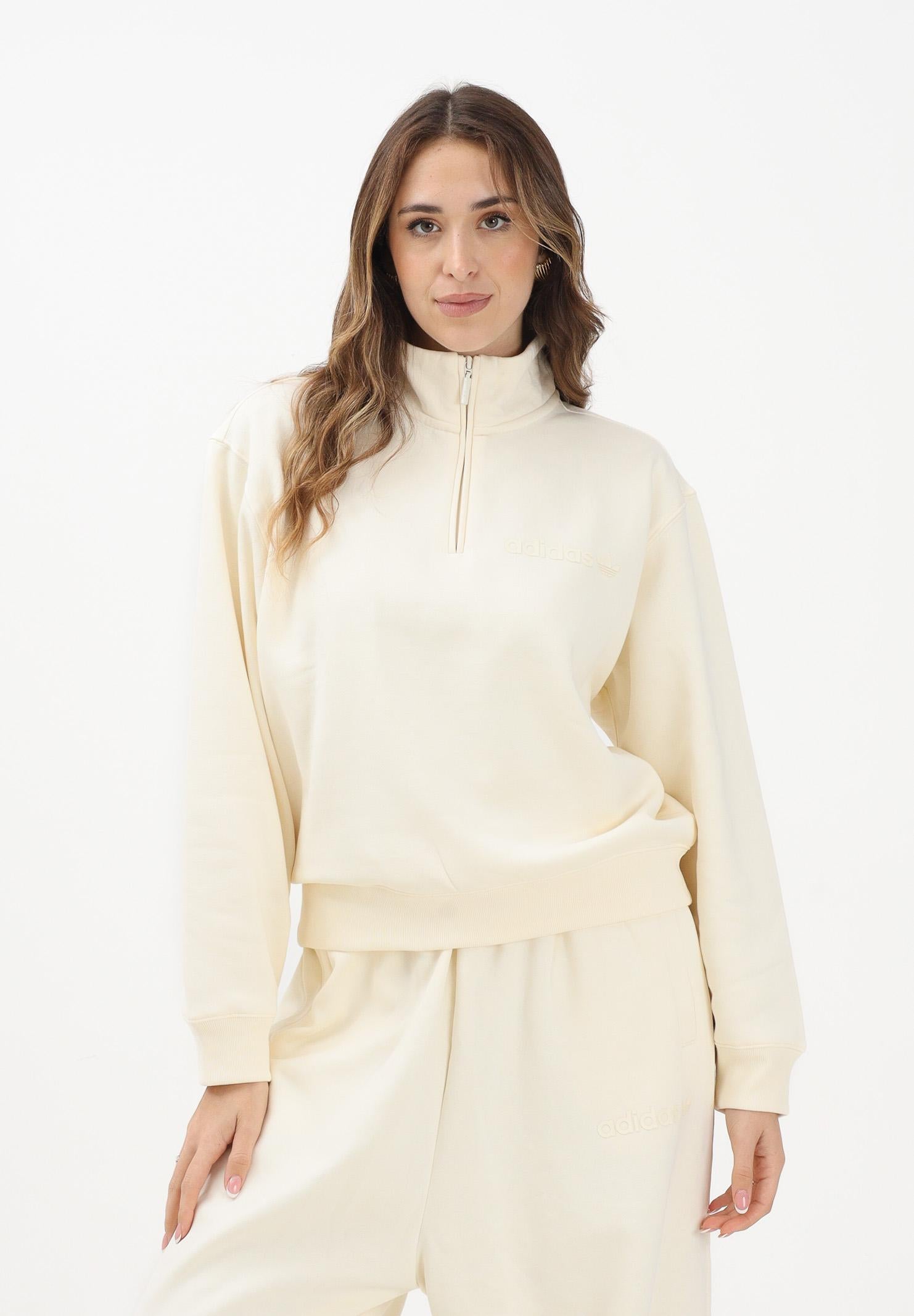 ADIDAS ORIGINALS Felpa mezza zip Essentials Linear panna da donna JY3554 ADIDAS ORIGINALS