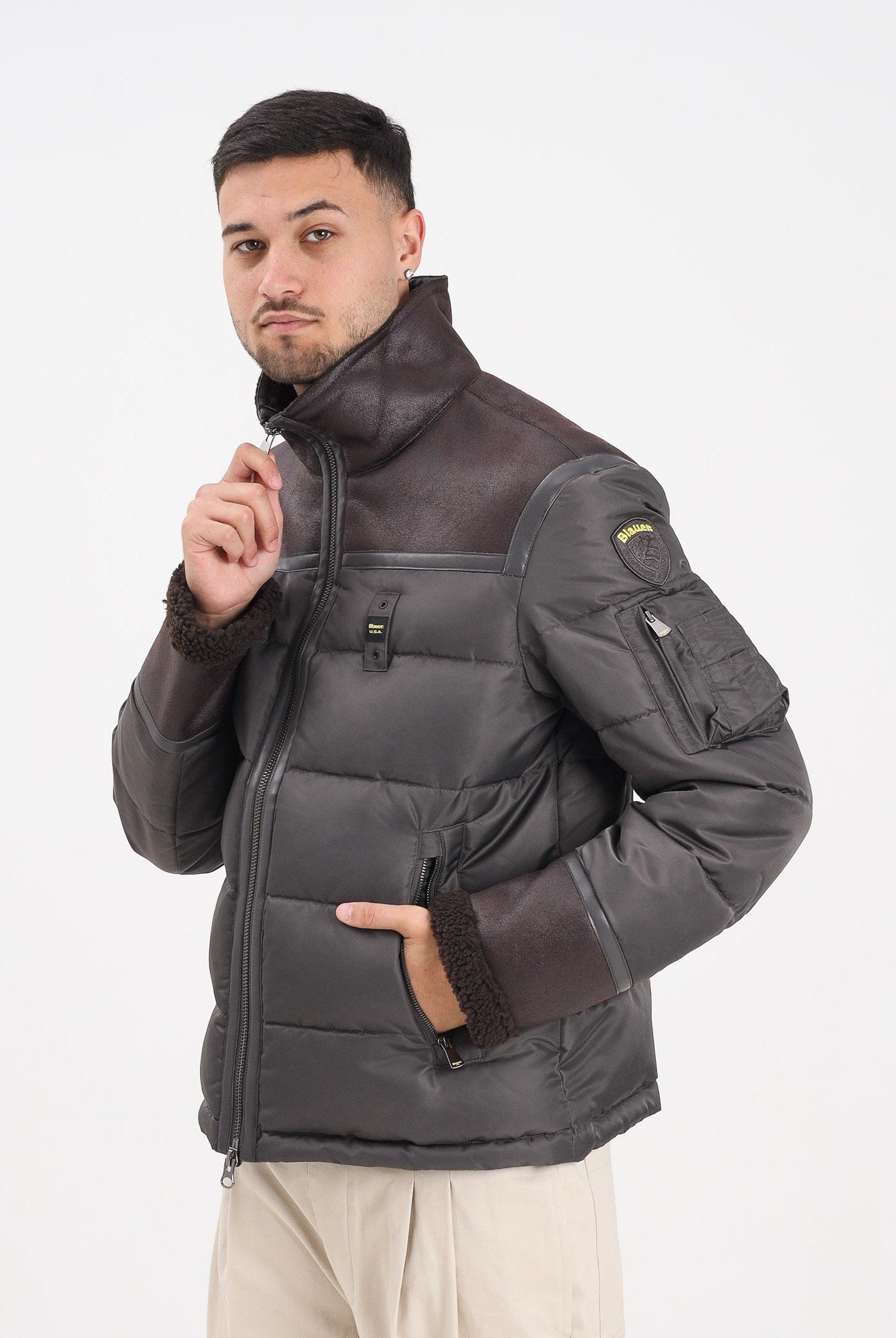 BLAUER Piumino NYLON E MONTONE ECO ORGAN nero oliva da uomo 25WBLUC02028-007280 969 BLAUER