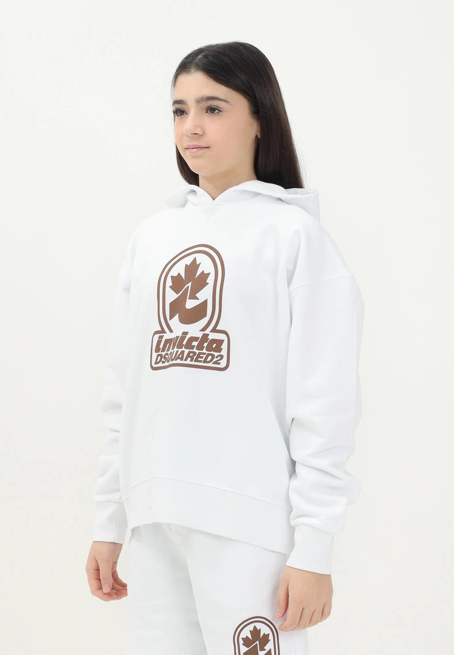 DSQUARED2 Felpa con cappuccio bianca per donna, ragazzi e bambini con stampa "Invicta Dsquared2" DQ2907D0AD2 DQ100 DSQUARED2