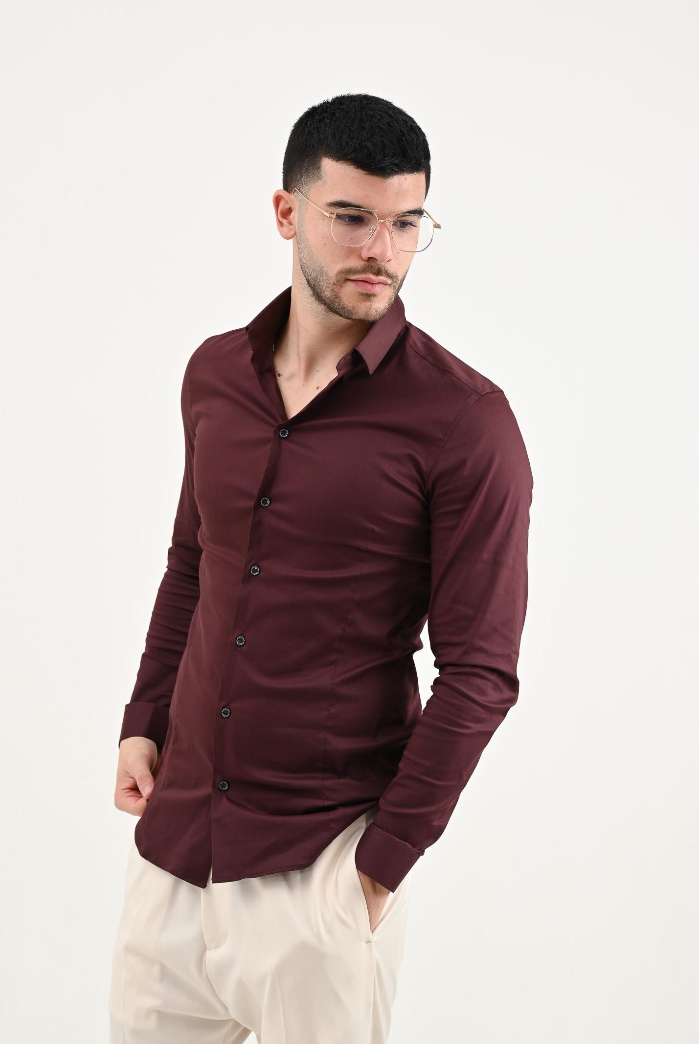 PATRIZIA PEPE Camicia a maniche lunghe bordeuax da uomo 5C0055A01 R883 PATRIZIA PEPE