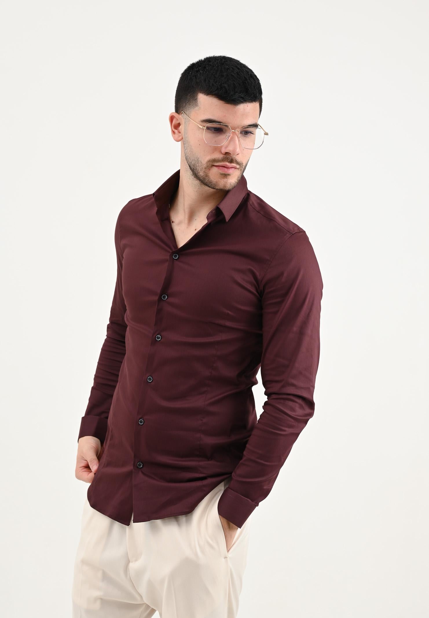 PATRIZIA PEPE Camicia a maniche lunghe bordeuax da uomo 5C0055A01 R883 PATRIZIA PEPE