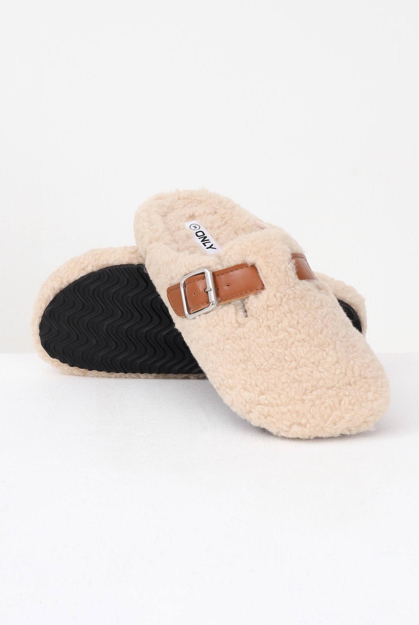 ONLY Ciabatte beige da donna in shearling sintetico 15356312 Sand ONLY