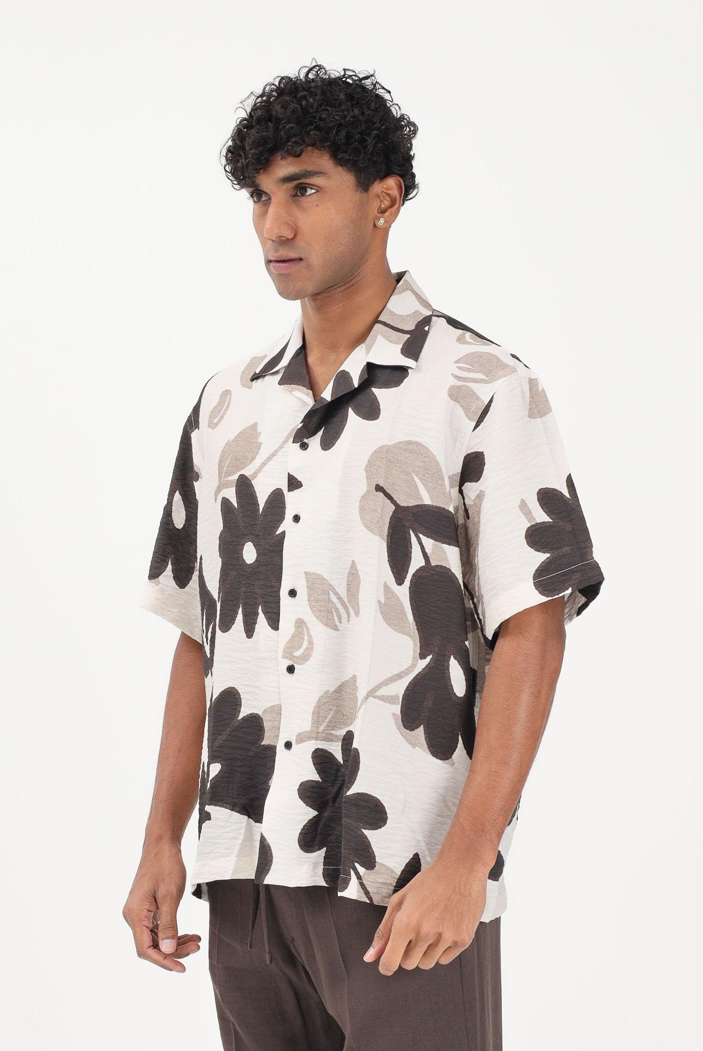 I'M BRIAN Camicia a manica corta bianca da uomo con stampa floreale CA3615 0028 I'M BRIAN