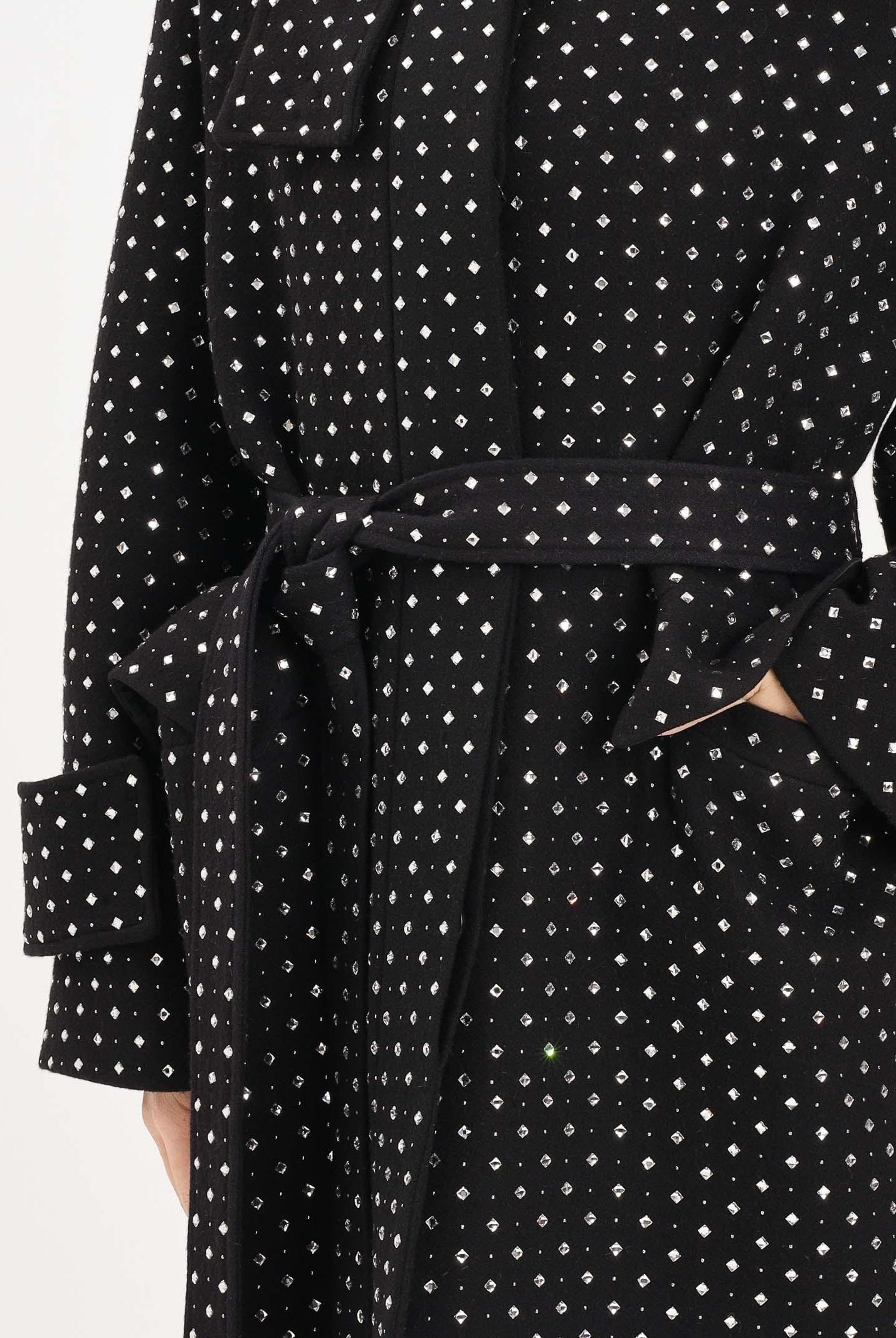 PINKO Cappotto nero da donna con strass e borchie 106154A30W Z99 PINKO