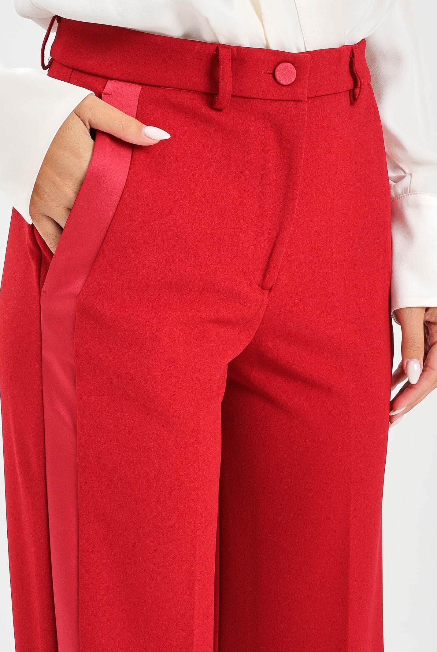 VICOLO Pantalone elegante rosso da donna con bande laterali in raso TF0305 FU35 VICOLO