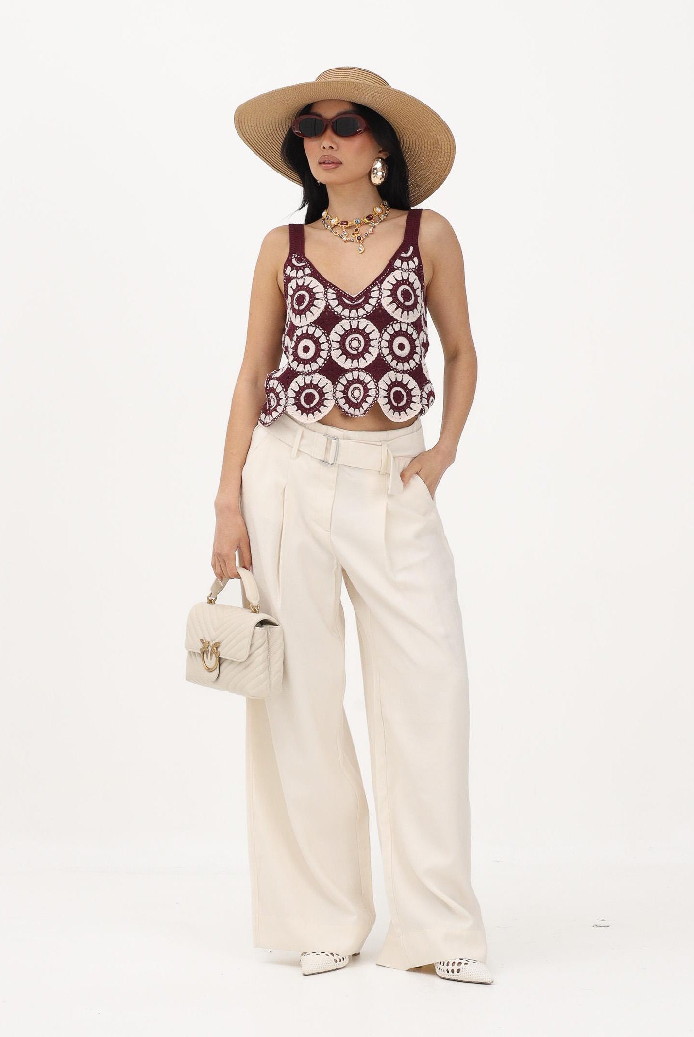 ONLY Pantalone panna da donna con cintura 15367390 CLDA ONLY