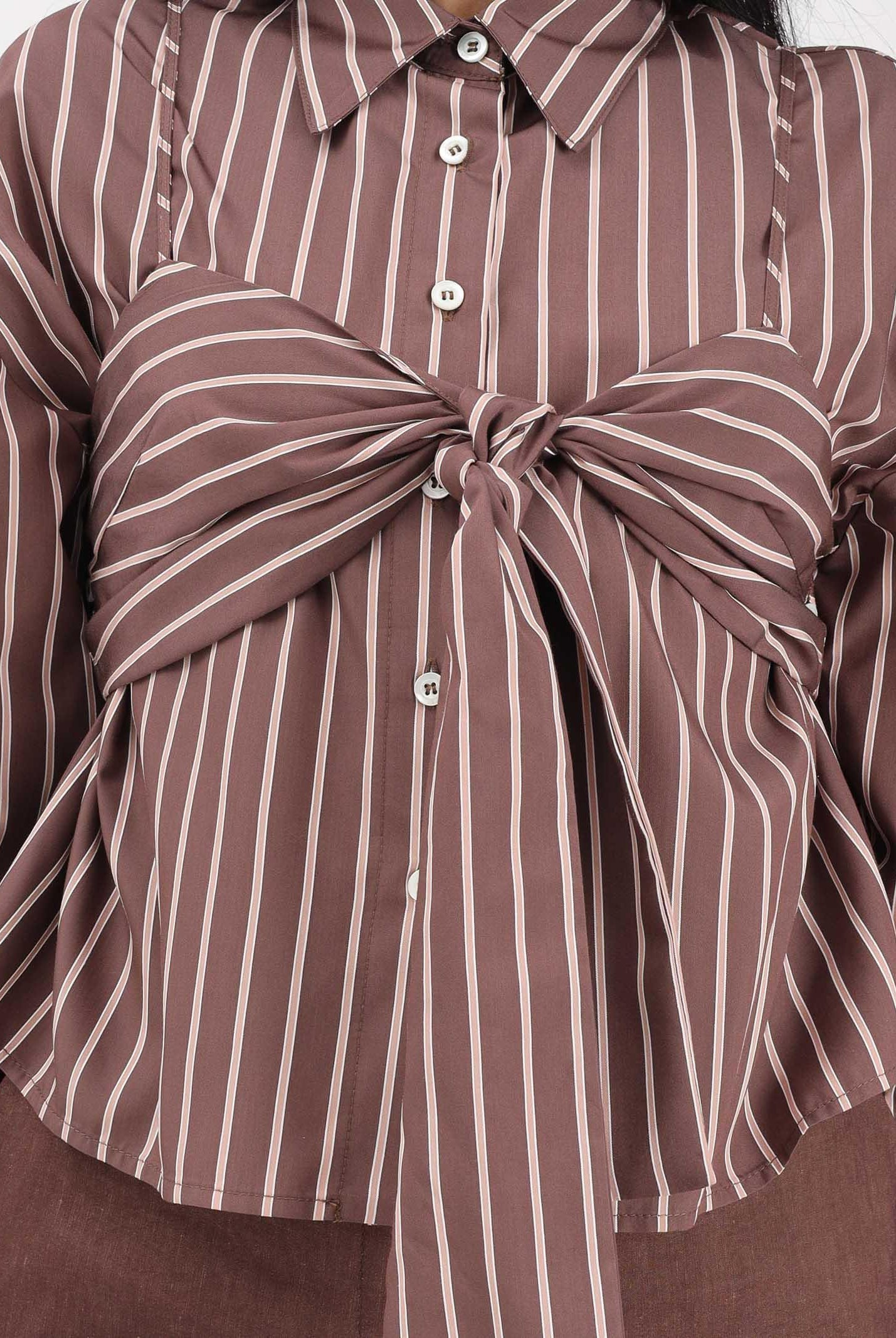 PINKO Camicia a manica lunga marrone da donna con motivo a righe 106672A33Q LN1 PINKO