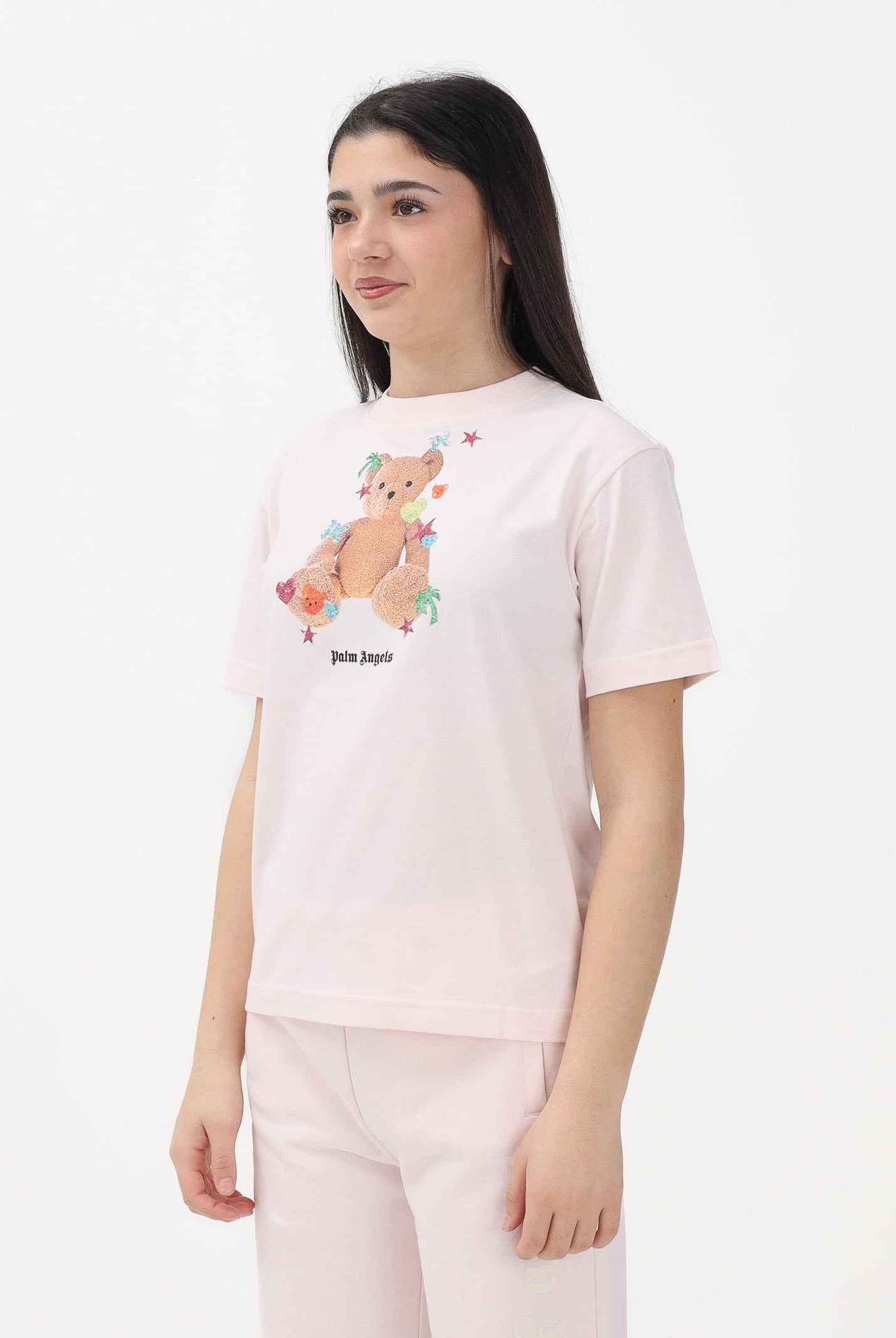 PALM ANGELS T-shirt a manica corta rosa per donna, ragazze e bambine con stampa teddy PGAA002S26JER006 042 PALM ANGELS
