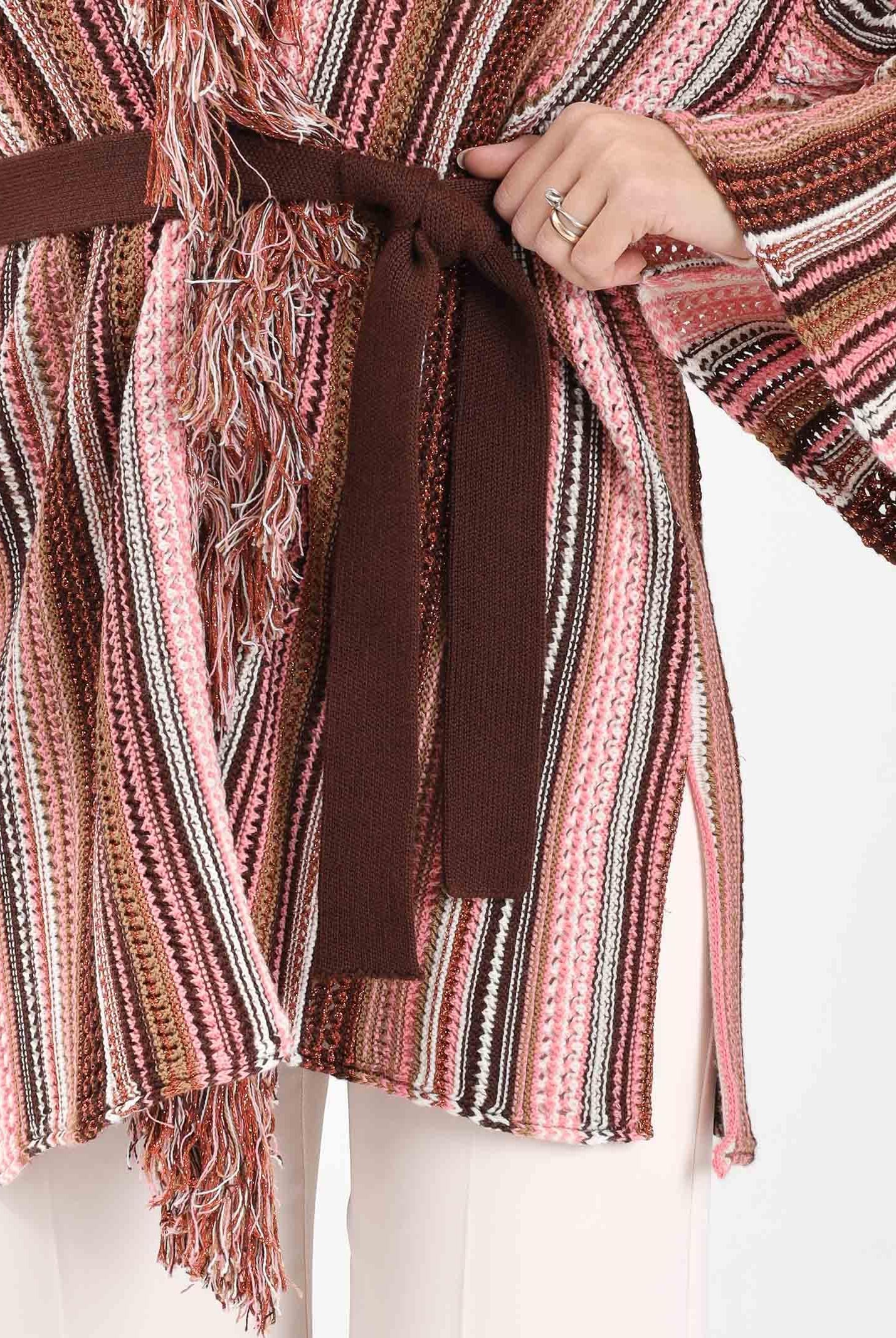 AKEP Kimono rosa da donna in maglia rigata multicolor MGKD11063 V2 AKEP