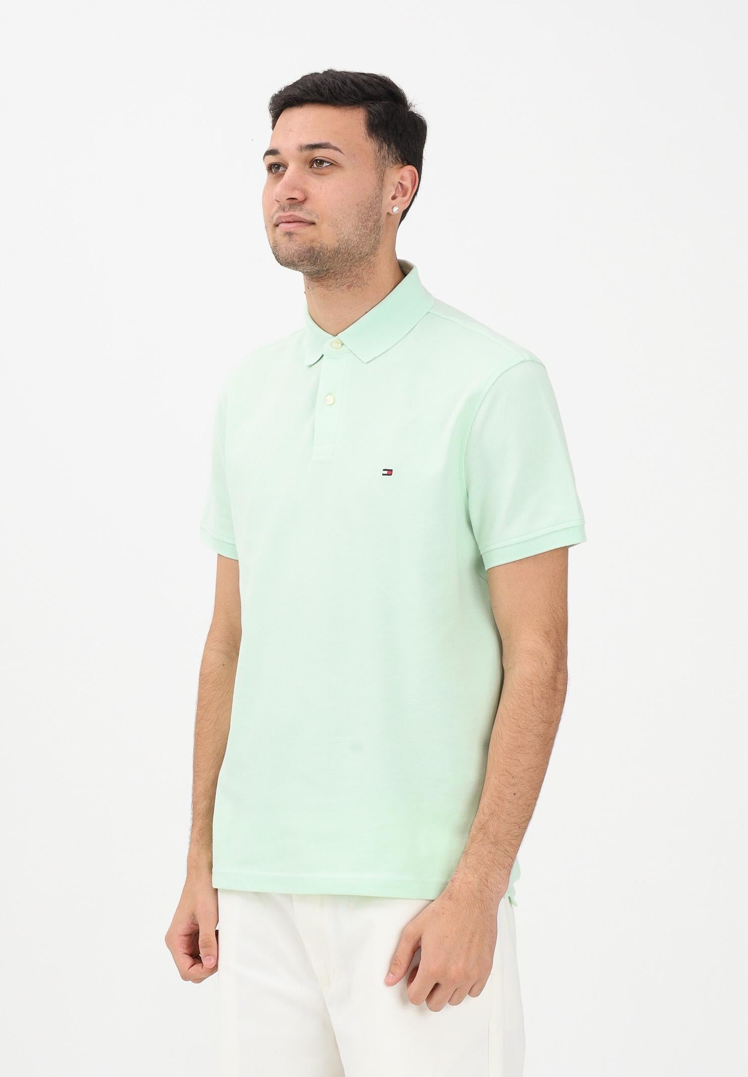 TOMMY HILFIGER Polo a manica corta verde menta da uomo con logo MW0MW17770 LXY TOMMY HILFIGER