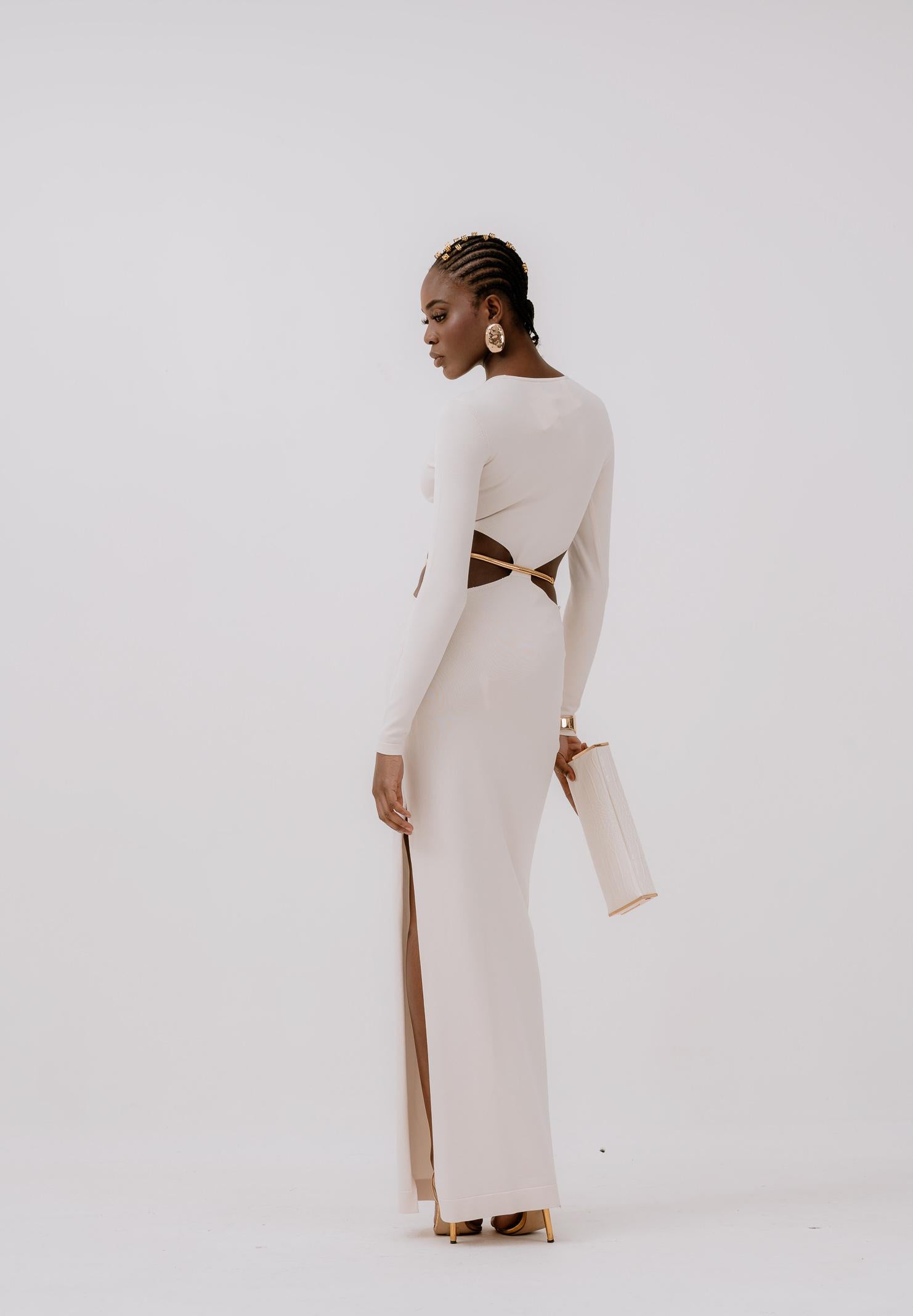 ELISABETTA FRANCHI Abito lungo bianco latte da donna con snake gioiello AM24S56E2 DZ9 ELISABETTA FRANCHI