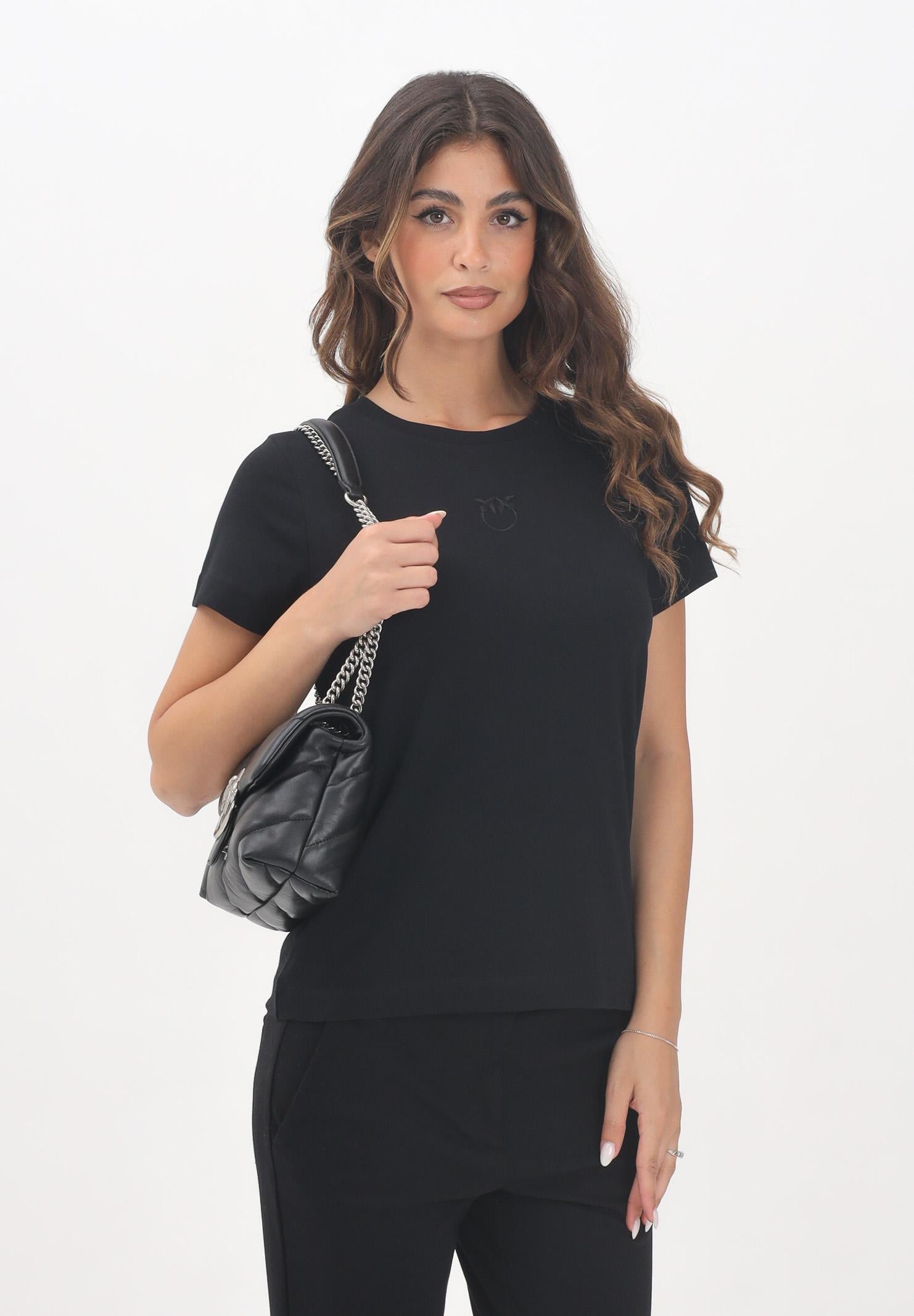 PINKO T-shirt a manica corta nera da donna con logo 100355A2RD Z99 PINKO