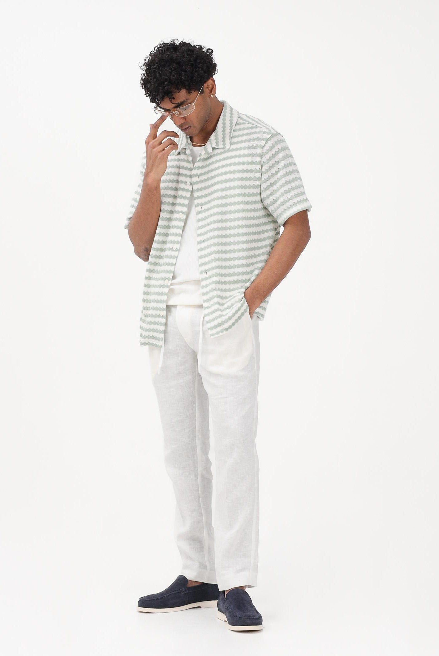 SELECTED HOMME Camicia a manica corta bianca e verde acqua da uomo con motivo a righe 16100463 AQGR SELECTED HOMME