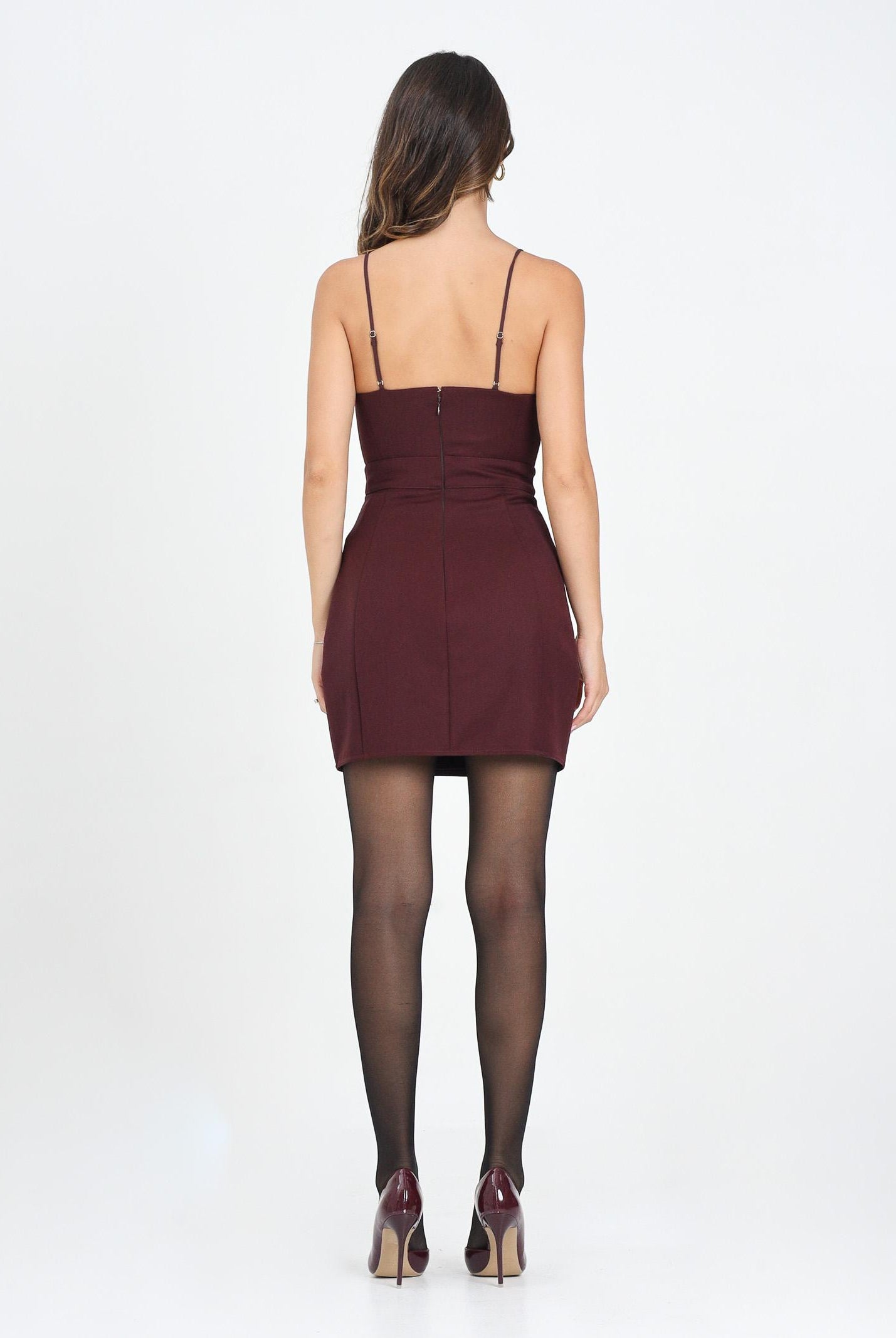 ELISABETTA FRANCHI Abito corto bordeaux da donna in gabardina di misto lana con pizzo AB82856E2 EA4 ELISABETTA FRANCHI