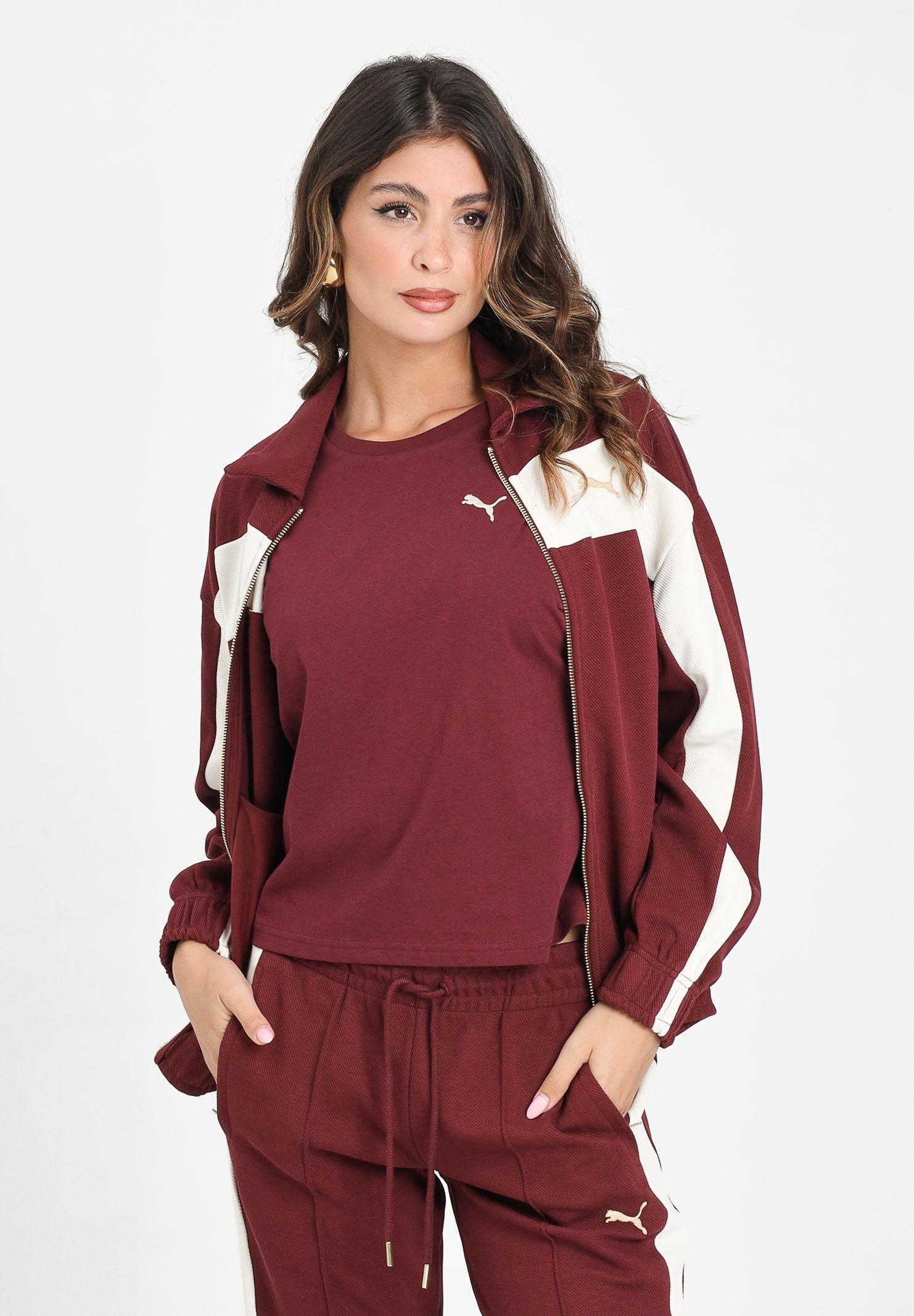 PUMA Felpa con zip T7 bordeaux da donna 632137 96 PUMA