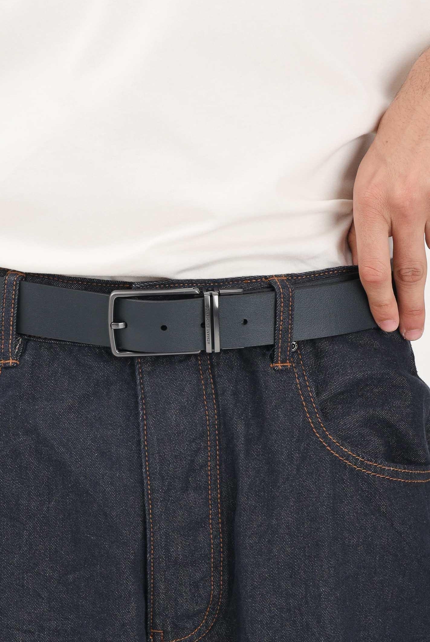 ARMANI EXCHANGE Cintura reversibile blu e nera da uomo XM002836AF24982 MC038 ARMANI EXCHANGE