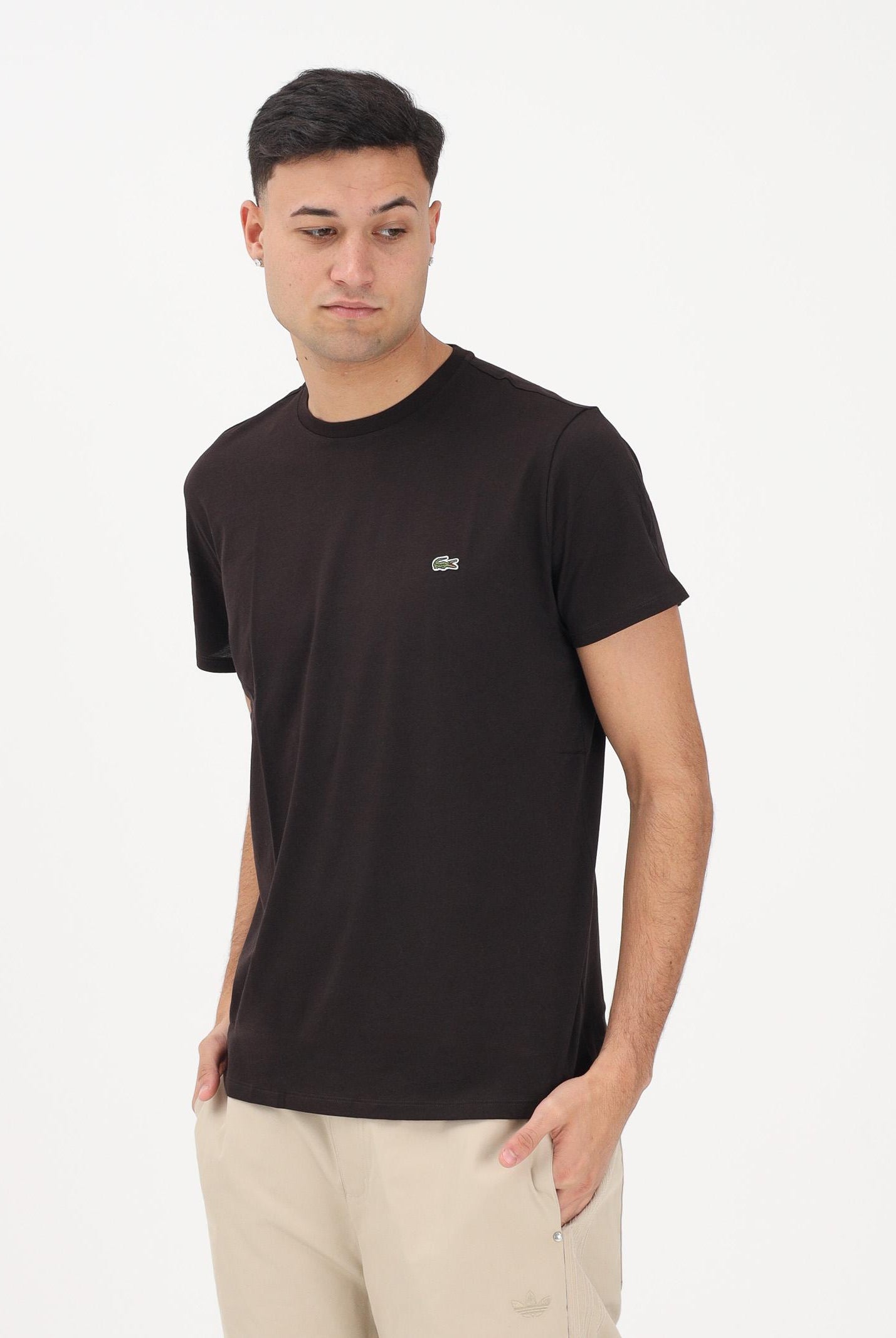 LACOSTE T-shirt a manica corta marrone per uomo e donna con patch logo TH6709 3LA LACOSTE