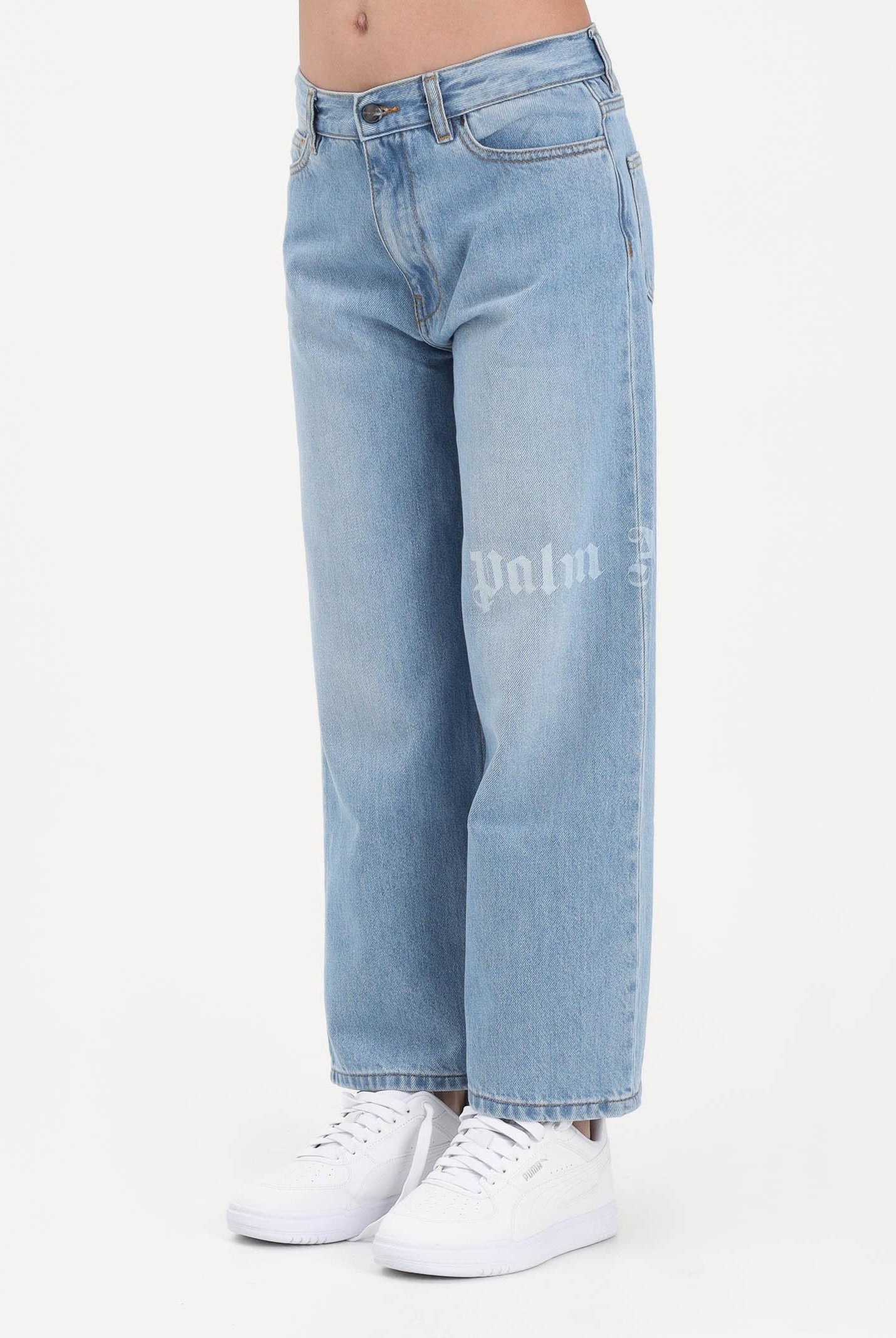 PALM ANGELS Jeans in denim azzurro chiaro per donna, ragazzi e bambini con logo PBYB009S26DEN001 050 PALM ANGELS