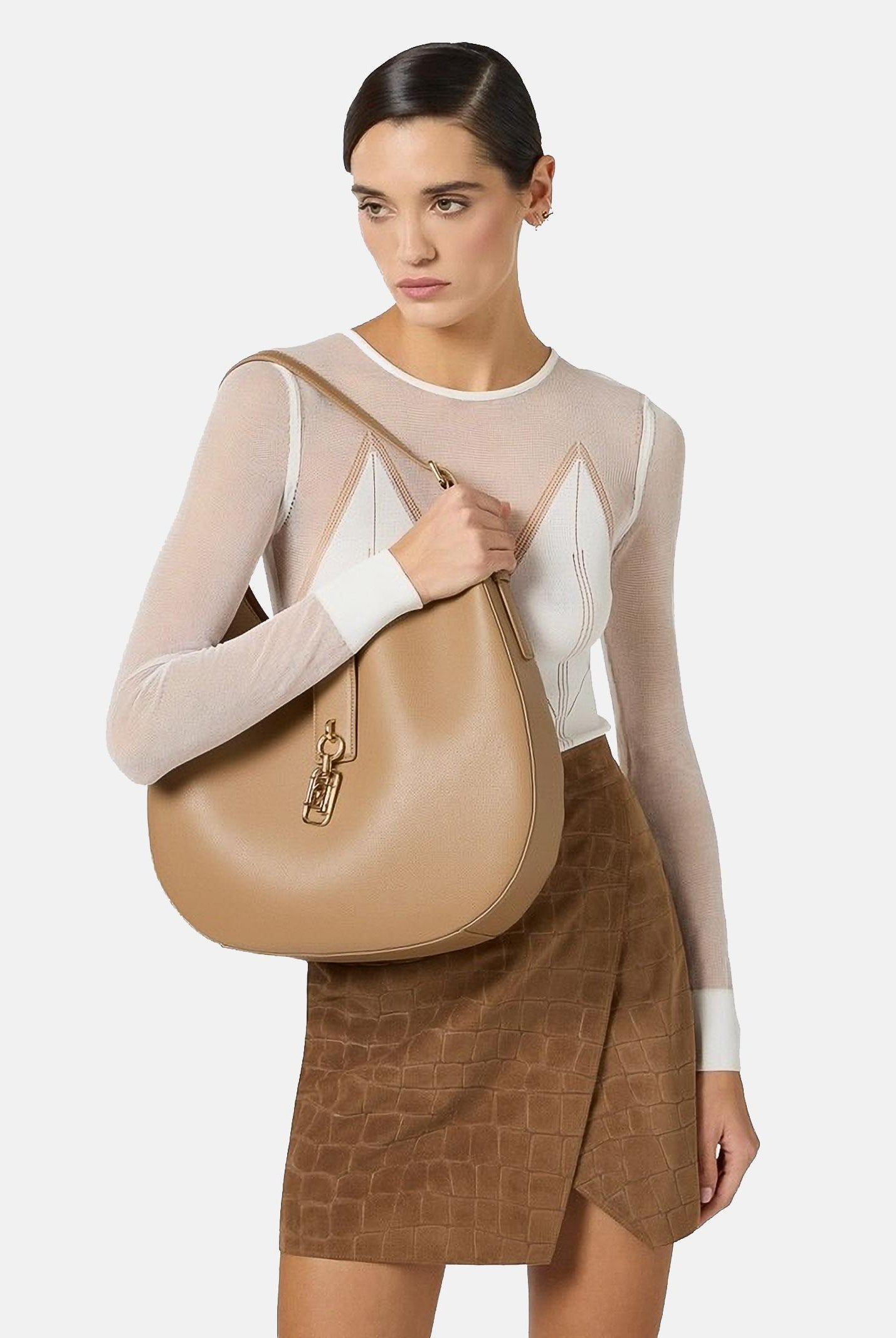 ELISABETTA FRANCHI Borsa hobo argilla da donna con charm BS06A62E2 229 ELISABETTA FRANCHI