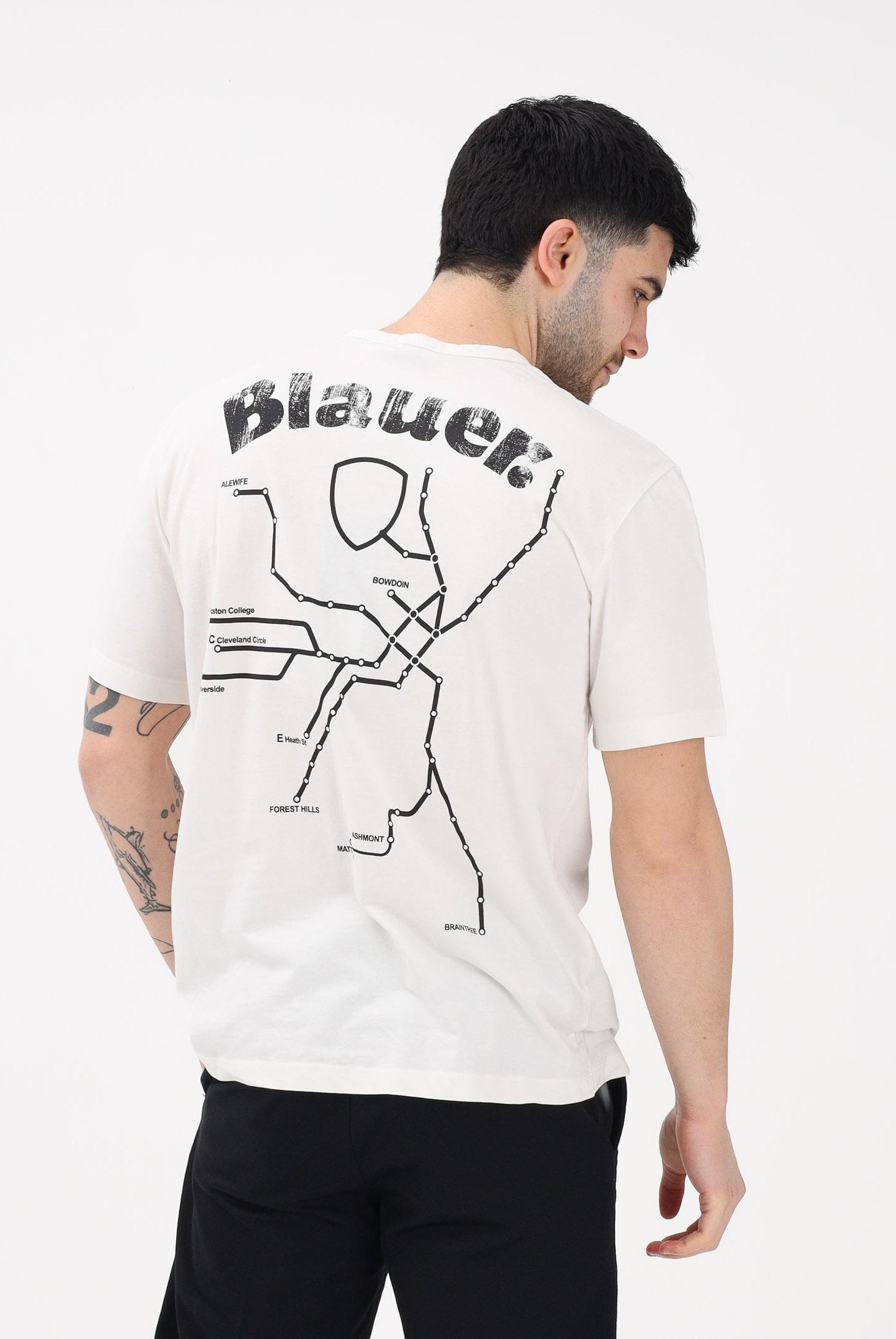 BLAUER T-shirt a manica corta panna da uomo con stampa grafica 26SBLUH02069-007439 102 BLAUER