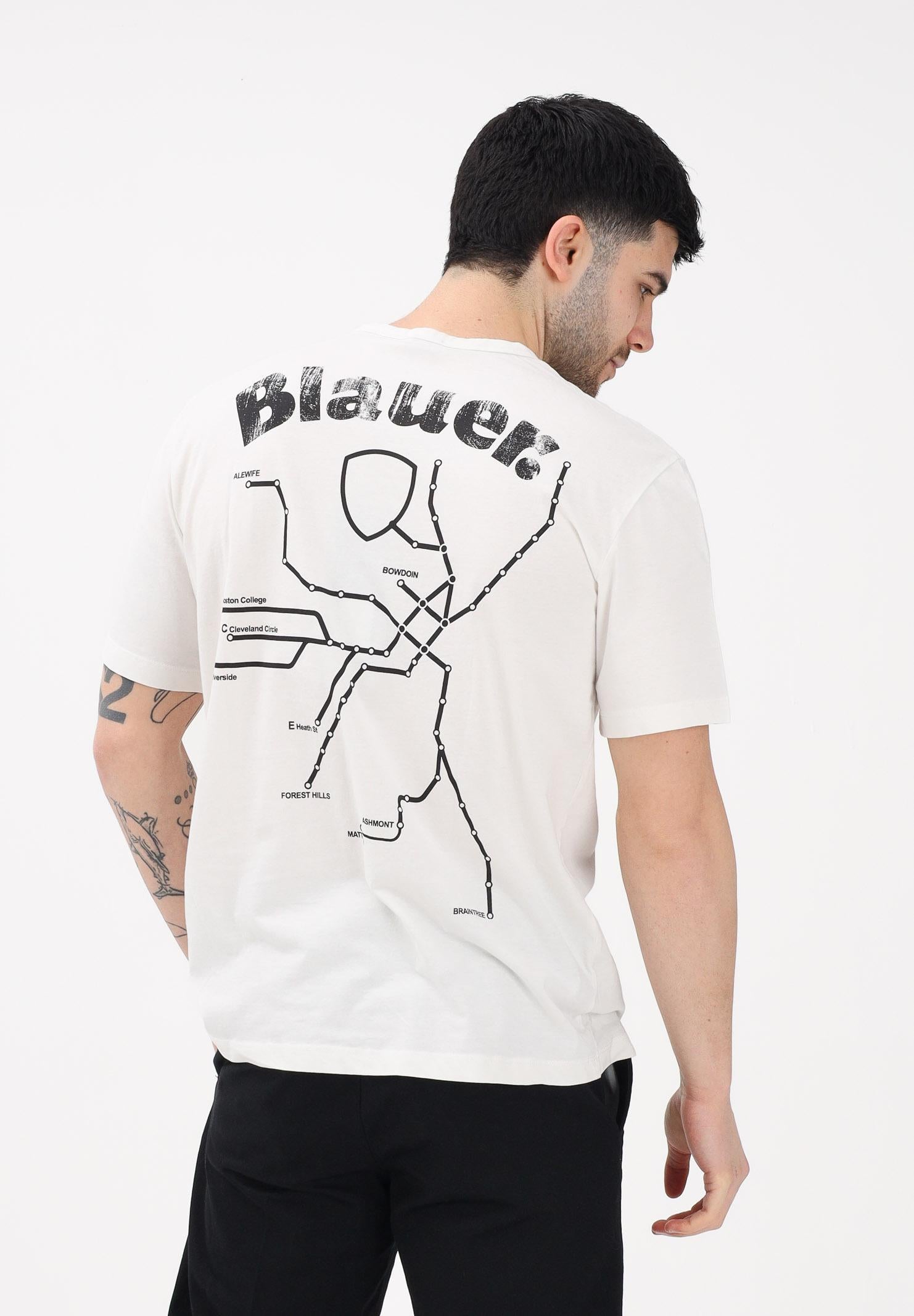 BLAUER T-shirt a manica corta panna da uomo con stampa grafica 26SBLUH02069-007439 102 BLAUER